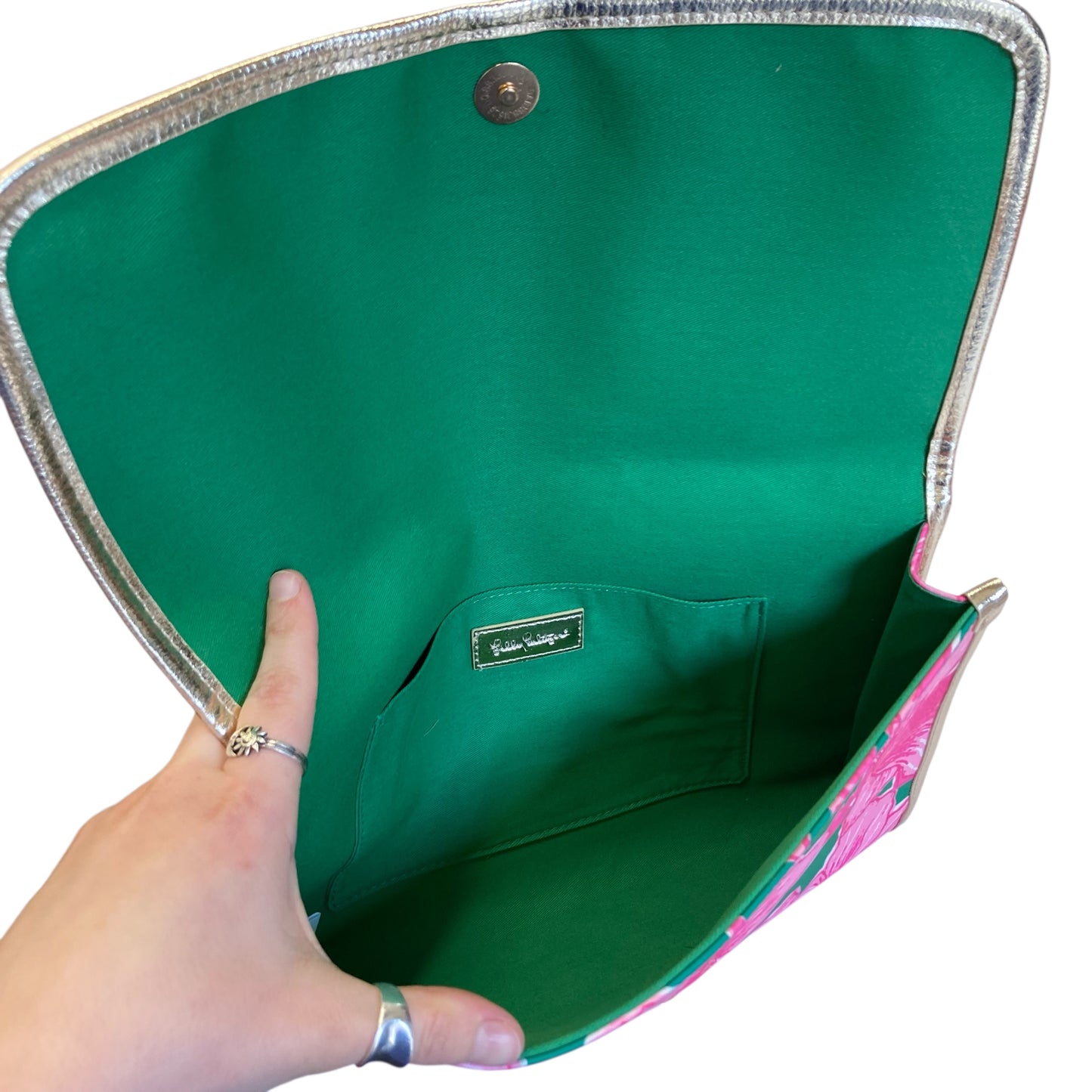 Clutch Designer By Lilly Pulitzer In Green & Pink, Size:Large