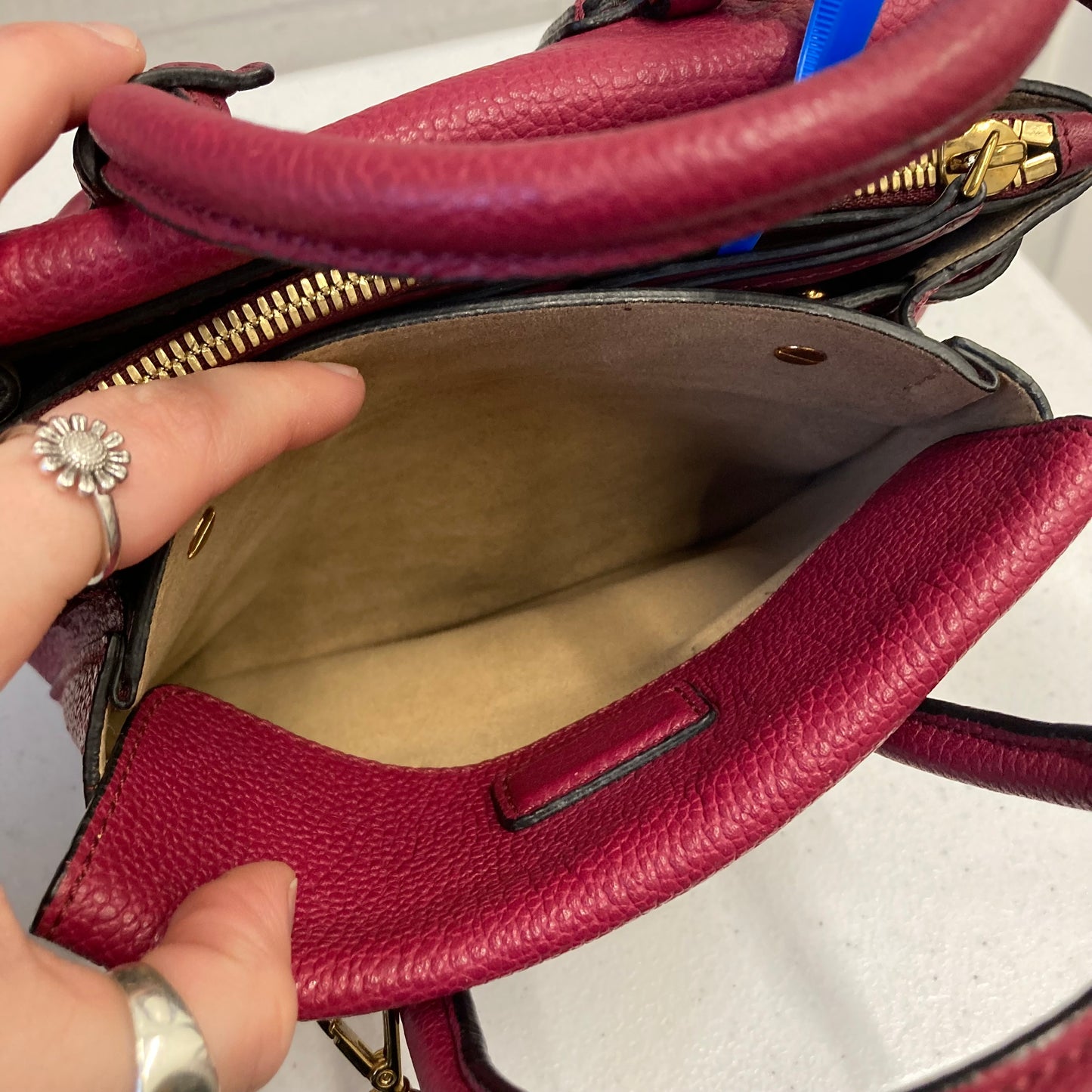 Handbag Luxury Designer By Mcm In Red, Size:Small