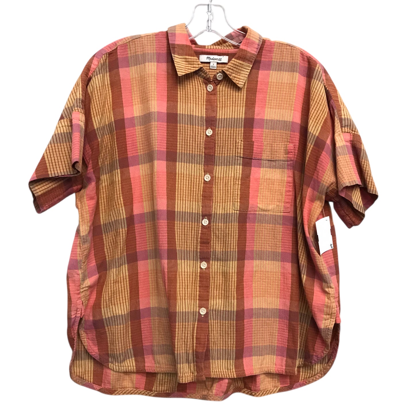 Top SS By Madewell In Plaid Pattern, Size:S
