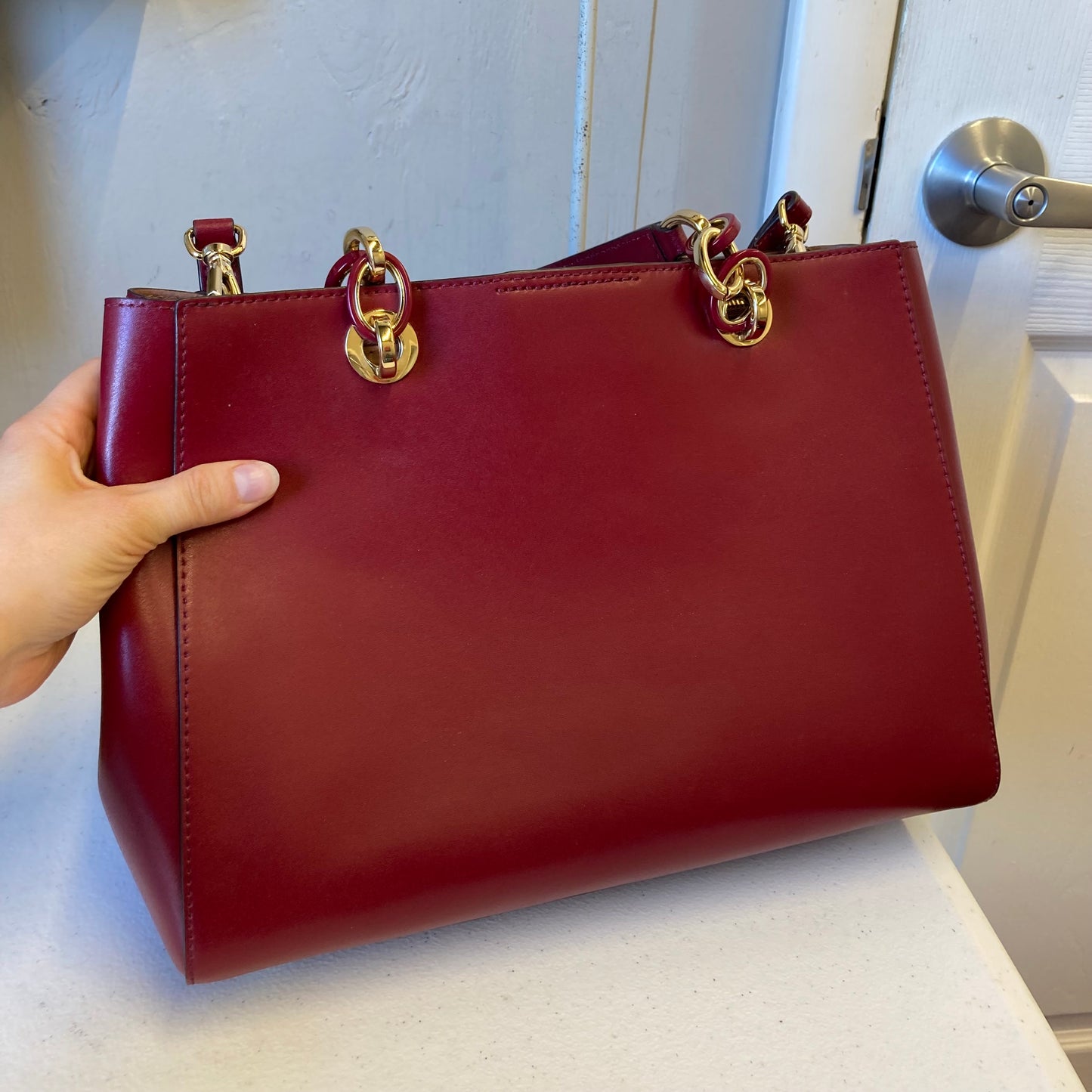 Handbag Designer By Michael Kors In Red, Size:Medium