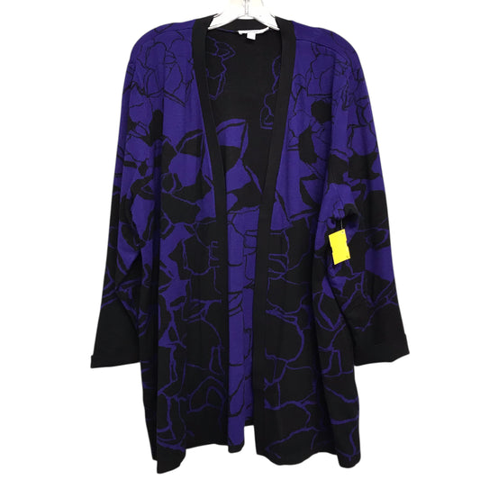 Sweater Cardigan By Chicos In Black & Purple, Size:1X