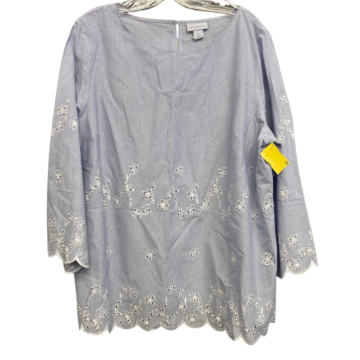 Top 3/4 Sleeve By Liz Claiborne In Blue & White, Size:Xl