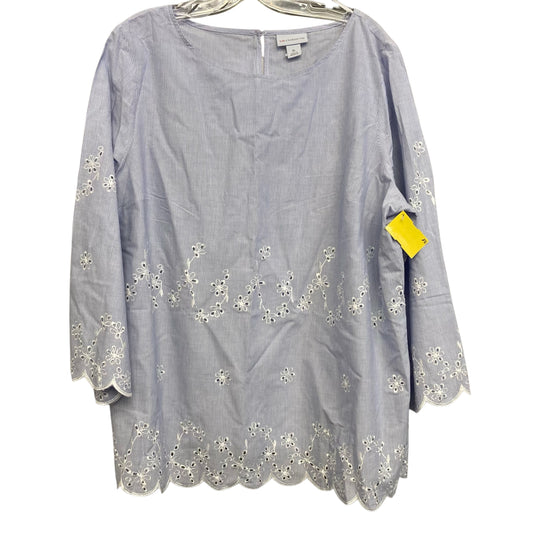 Top 3/4 Sleeve By Liz Claiborne In Blue & White, Size:Xl