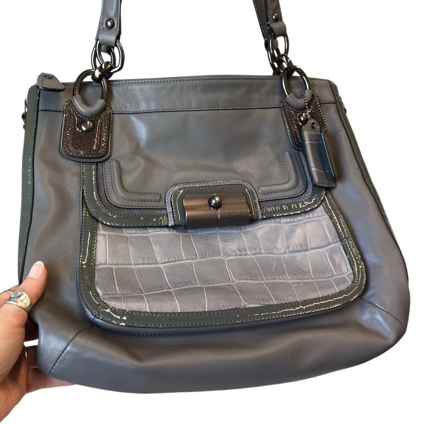 Handbag Designer By Coach In Grey, Size:Large
