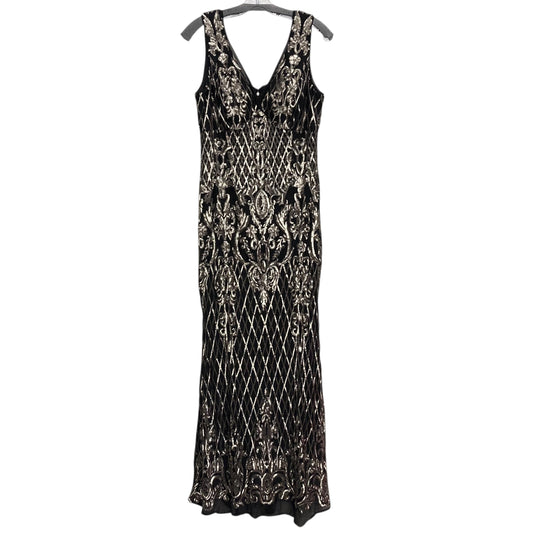 Dress Party Long By R And M Richards In Black & Silver, Size:L