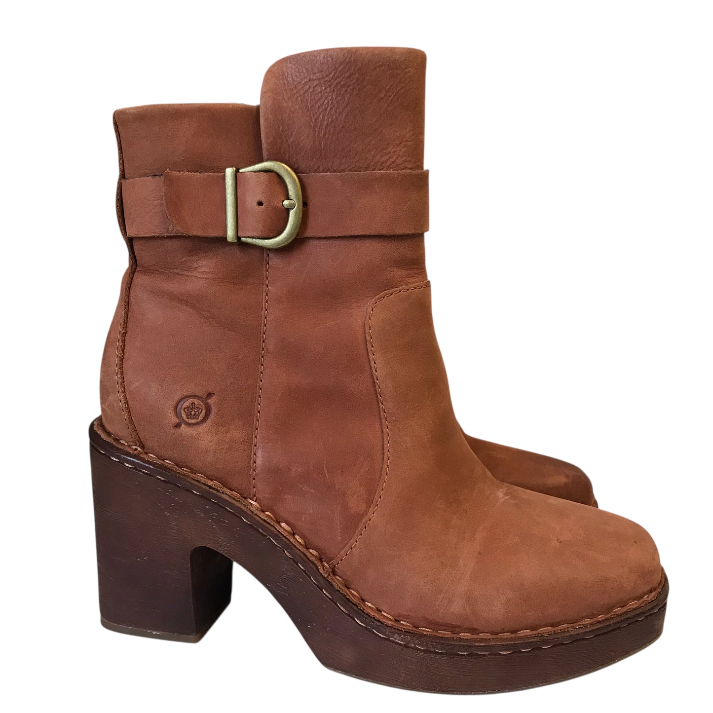 Boots Ankle Heels By Born In Brown, Size:6.5