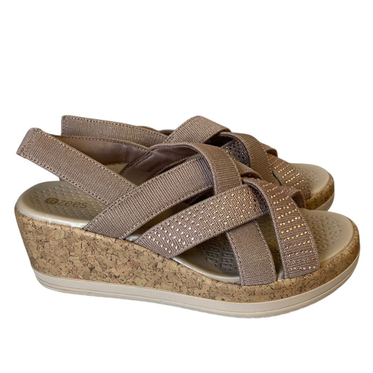 Sandals Heels Wedge By Bzees In Tan, Size:6.5