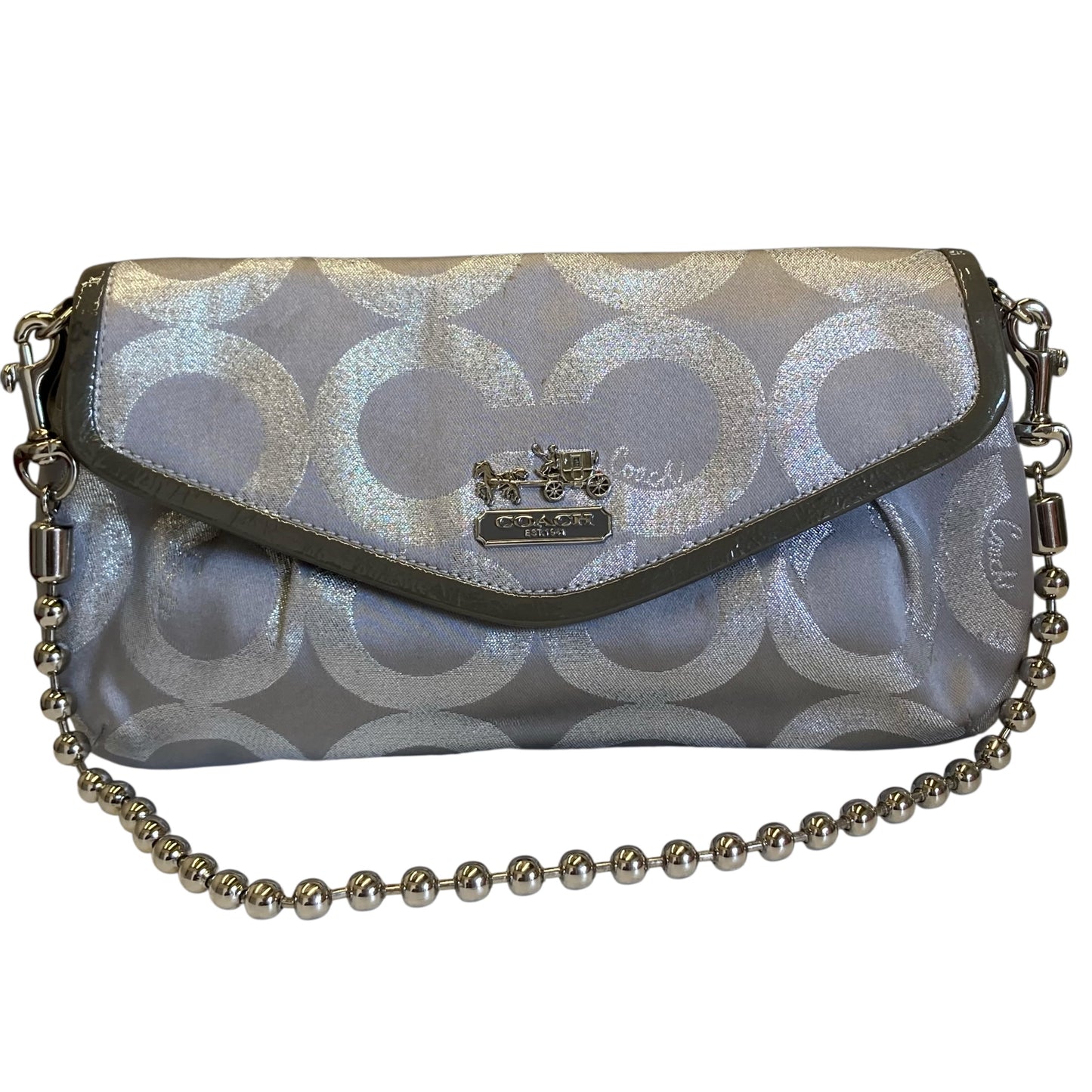 Handbag Designer By Coach In Silver, Size:Small