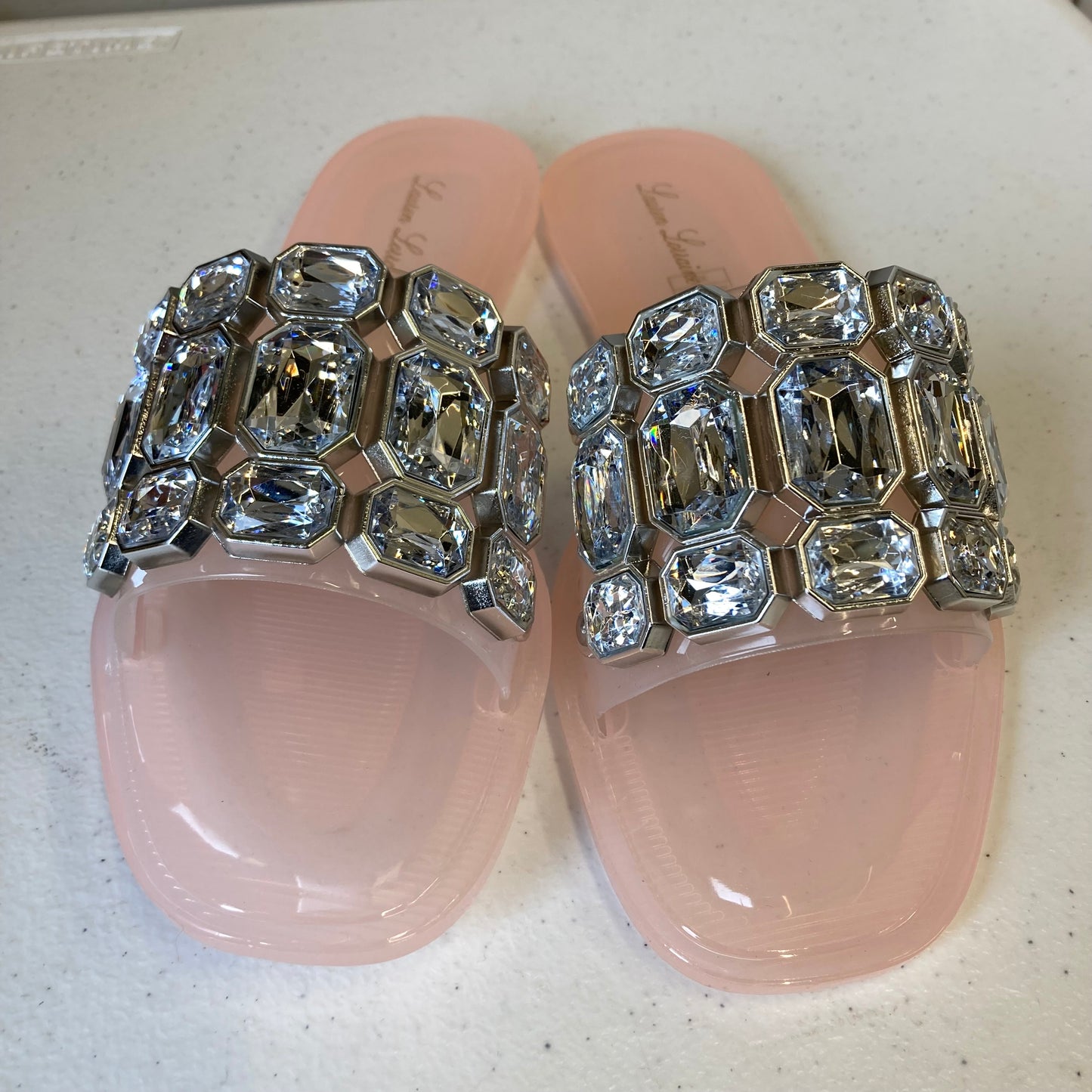 Sandals Flats By Lauren Lorraine In Pink & White, Size:9