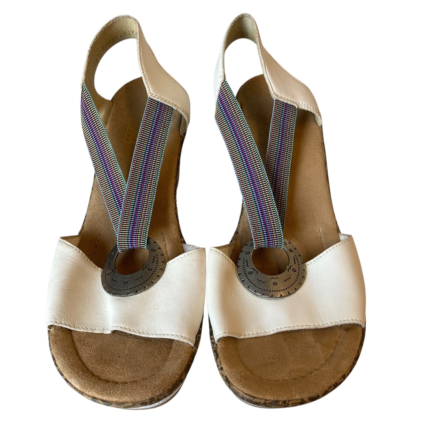 Sandals Heels Wedge By Riekers In Cream, Size:9.5