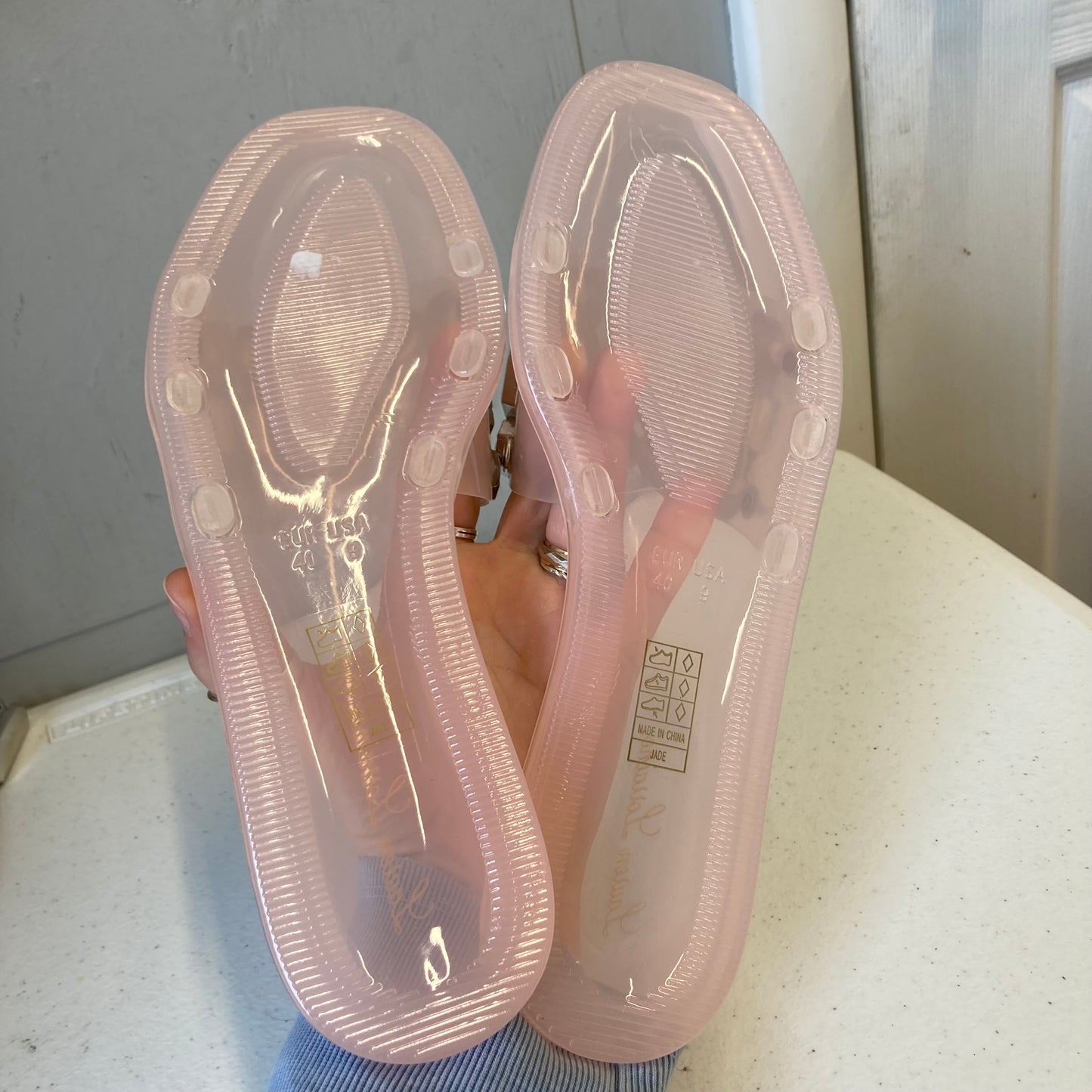 Sandals Flats By Lauren Lorraine In Pink & White, Size:9