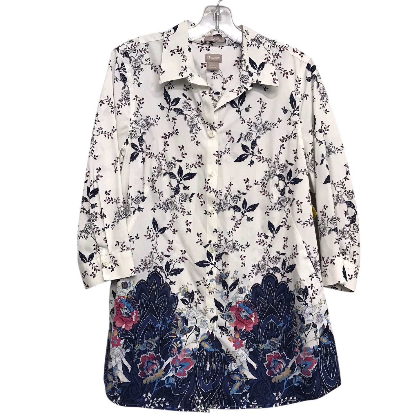 Top 3/4 Sleeve By Chicos In Floral Print, Size:M