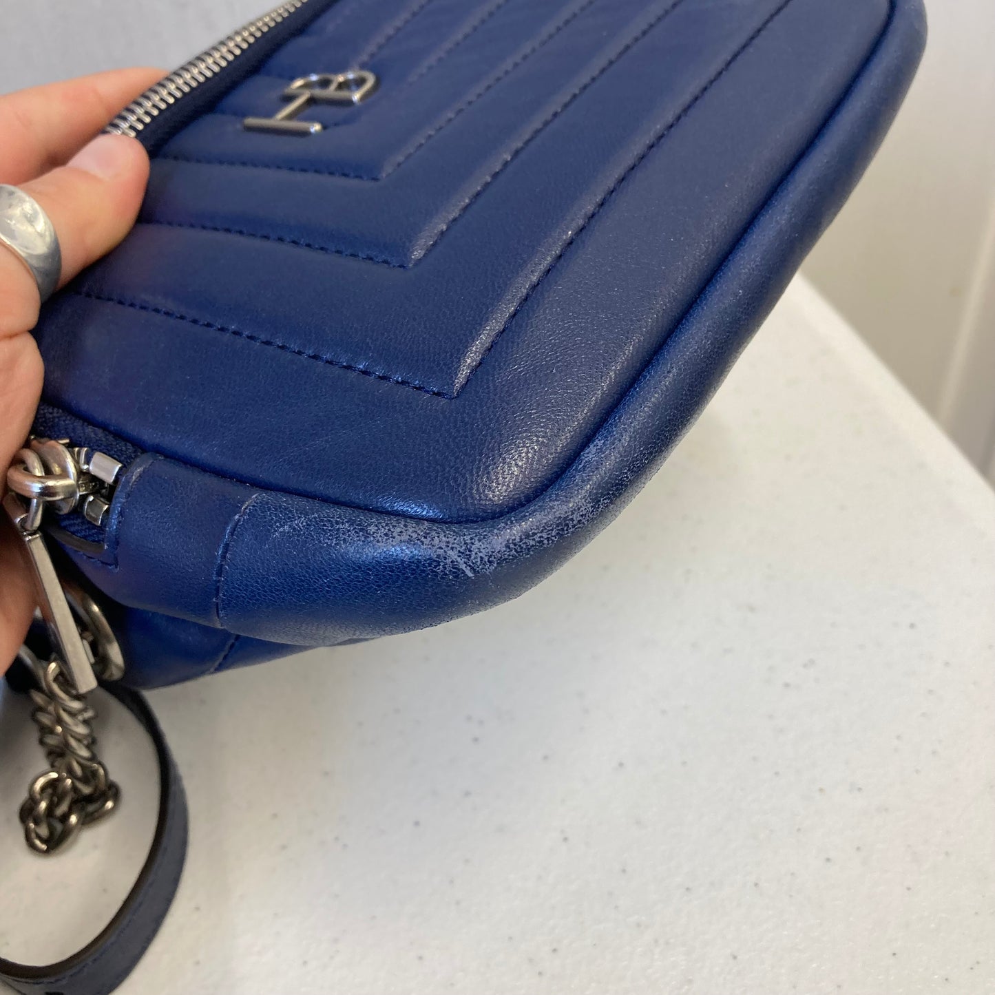Belt Bag Leather By Henri Bendel In Blue, Size:Small
