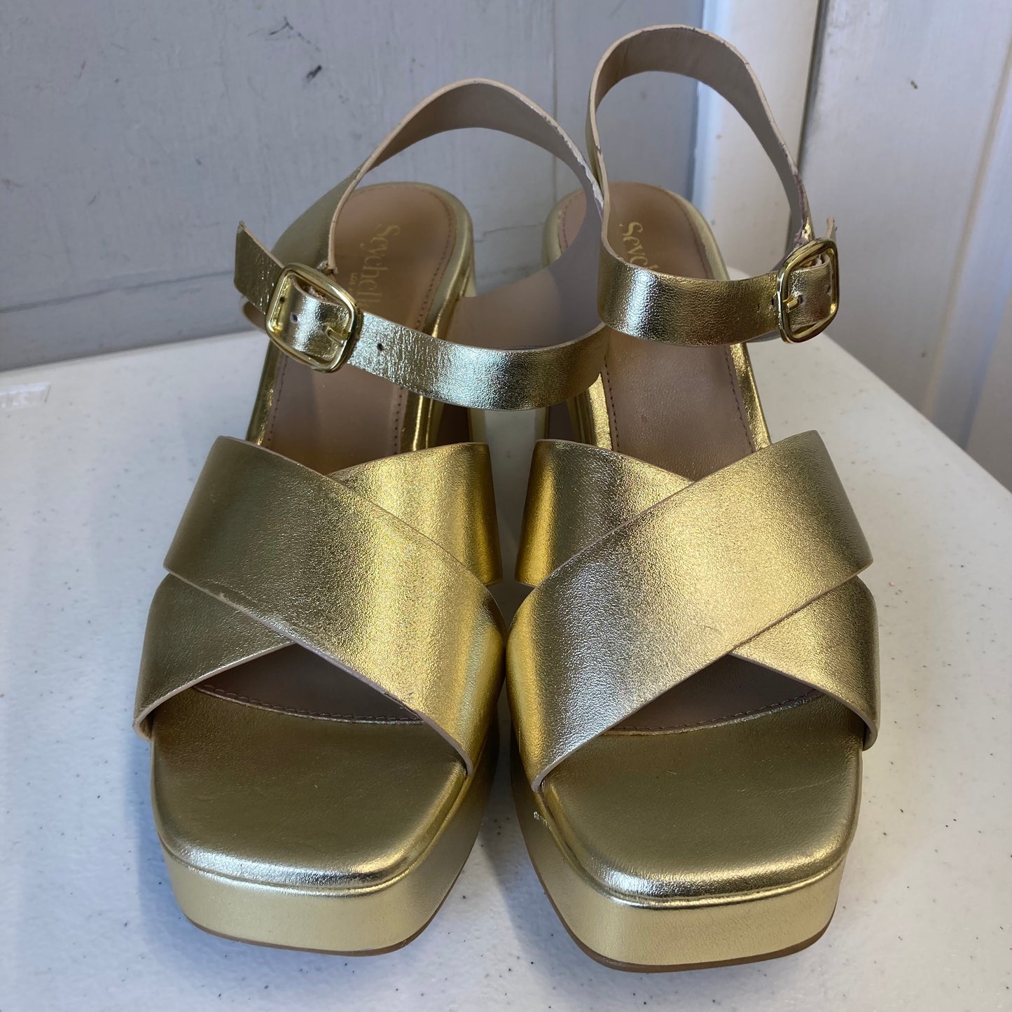 Sandals Heels Block By Seychelles In Gold, Size:9.5