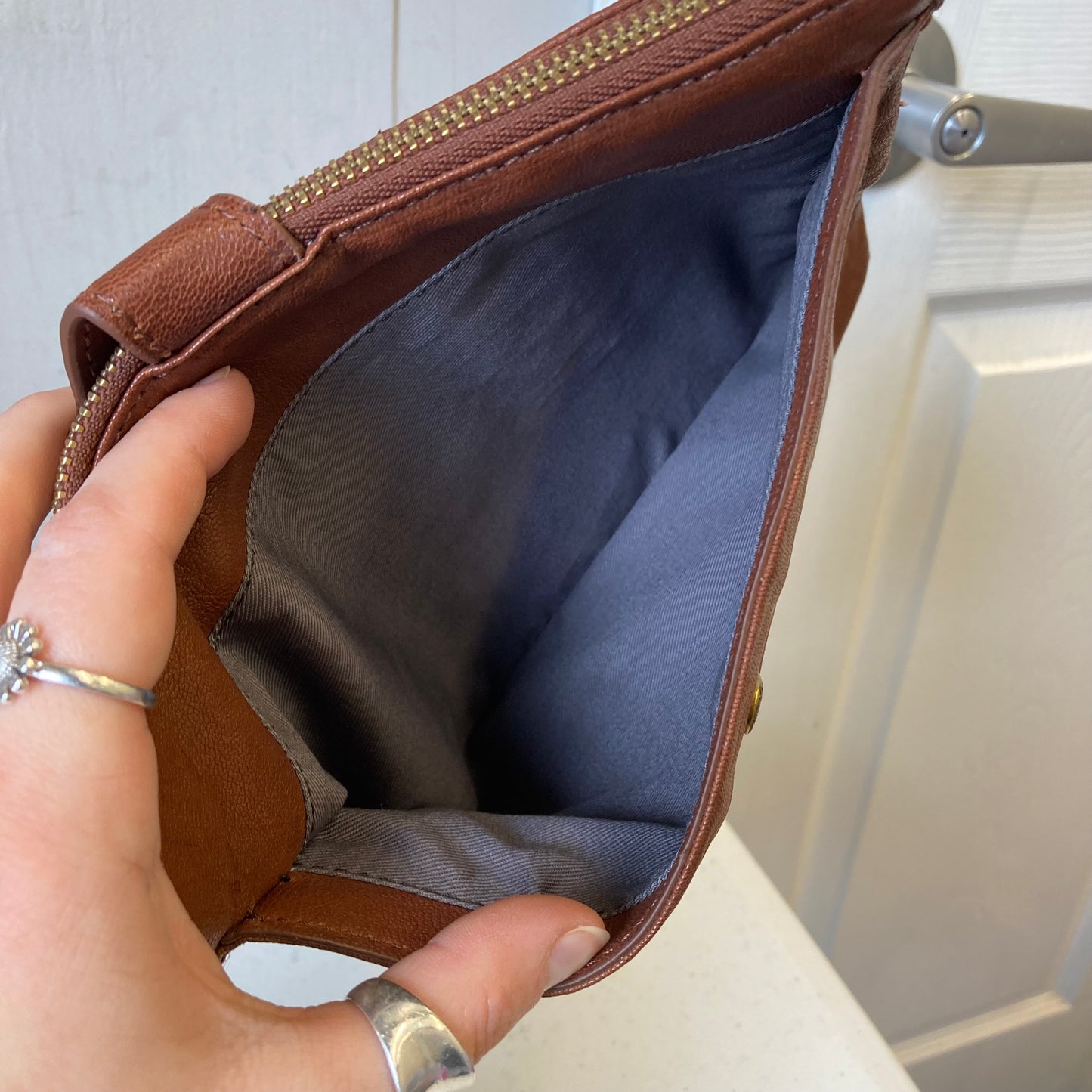 Wristlet Leather By Fossil In Brown, Size:Large