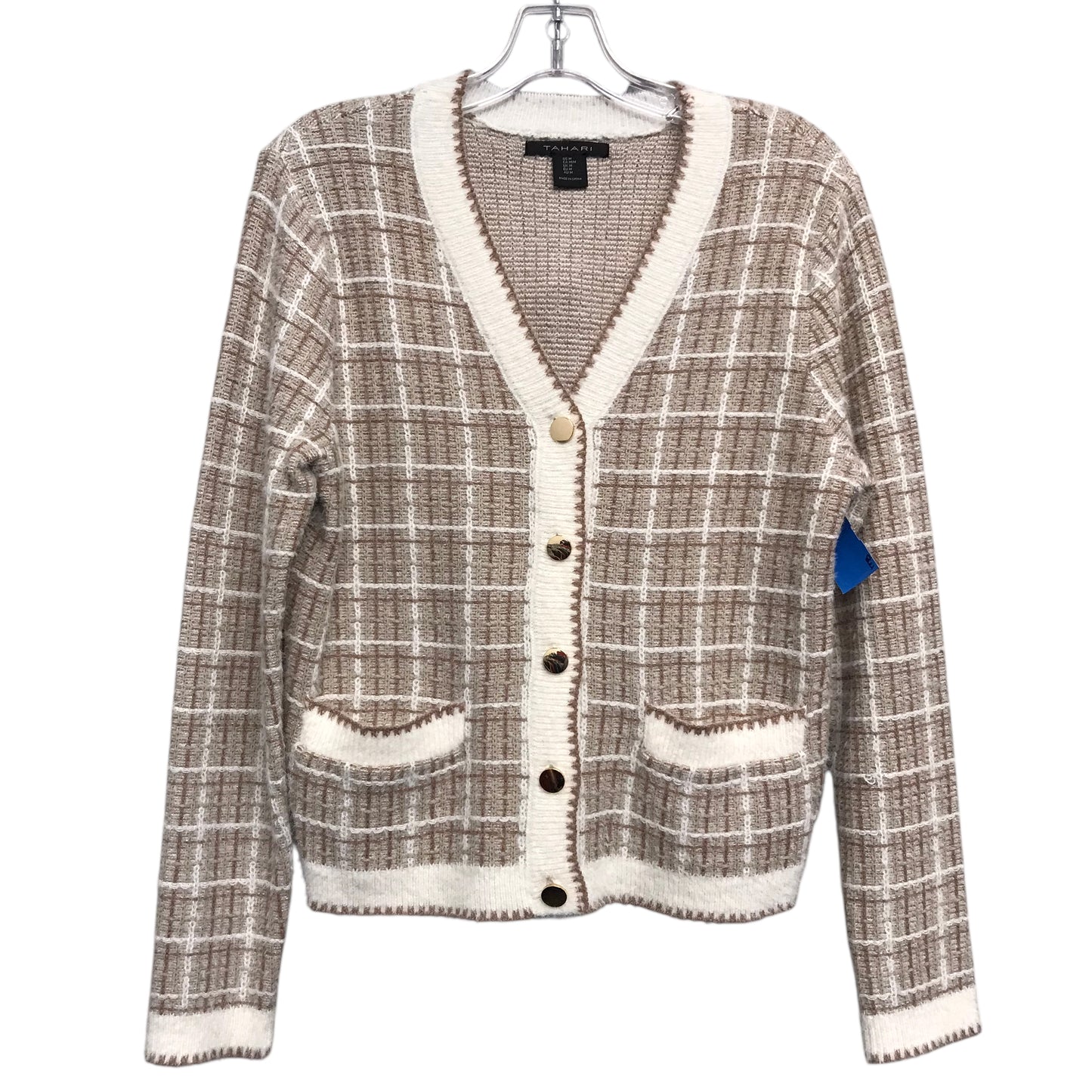 Cardigan By Tahari In Brown & Cream, Size:M