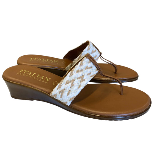 Sandals Heels Wedge By Italian Shoemakers In White, Size:8.5