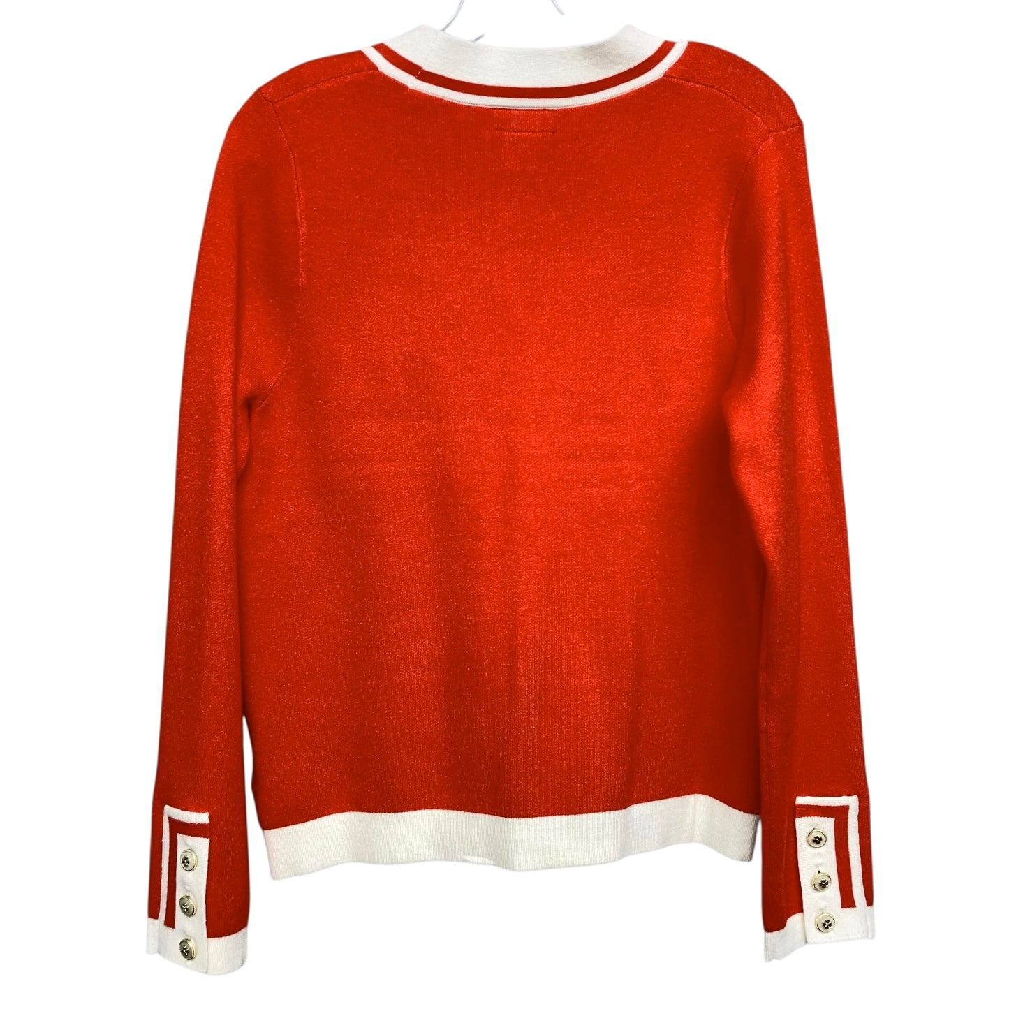 Sweater Cardigan By Adrienne Vittadini In Orange & White, Size:M