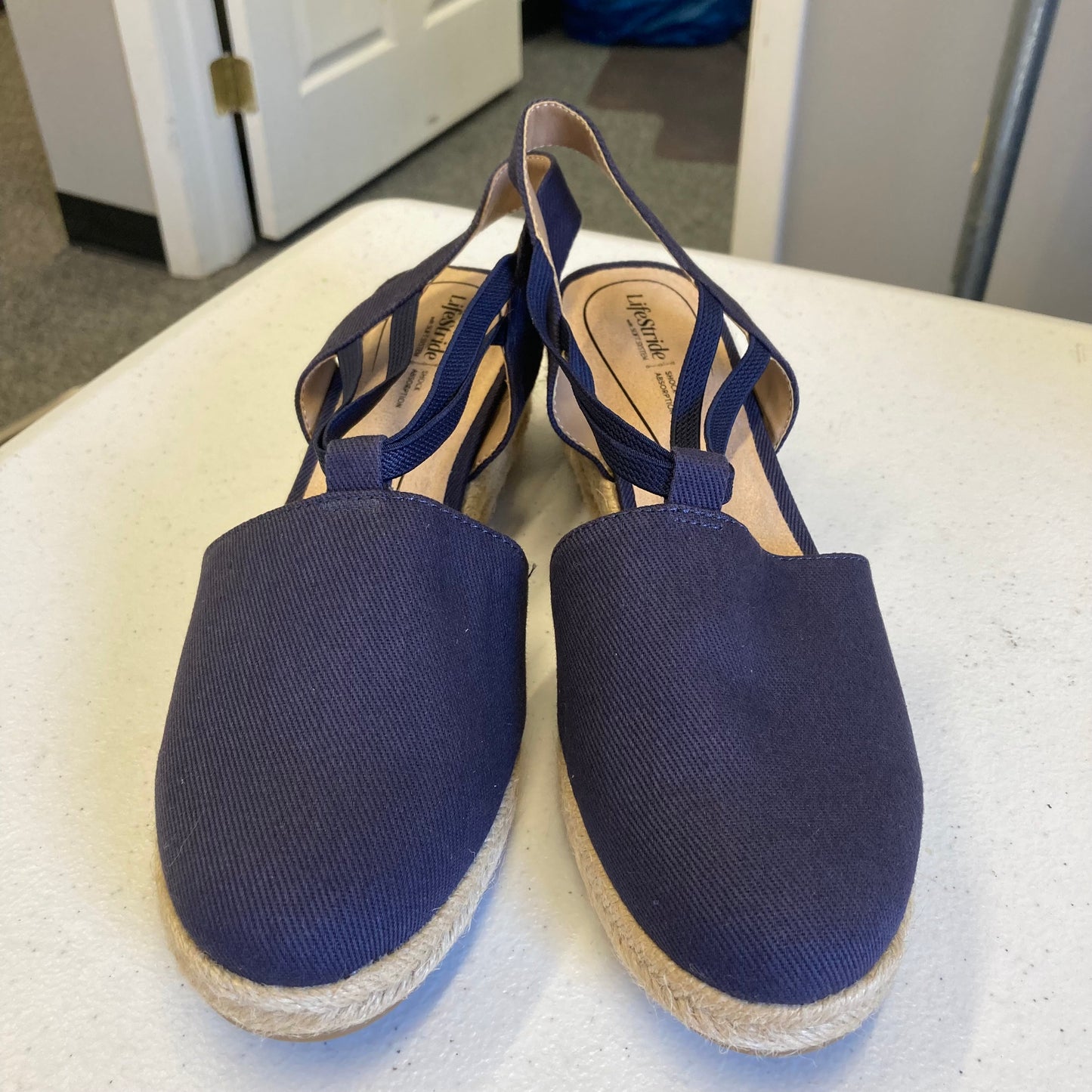 Sandals Heels Wedge By Life Stride In Navy, Size:8
