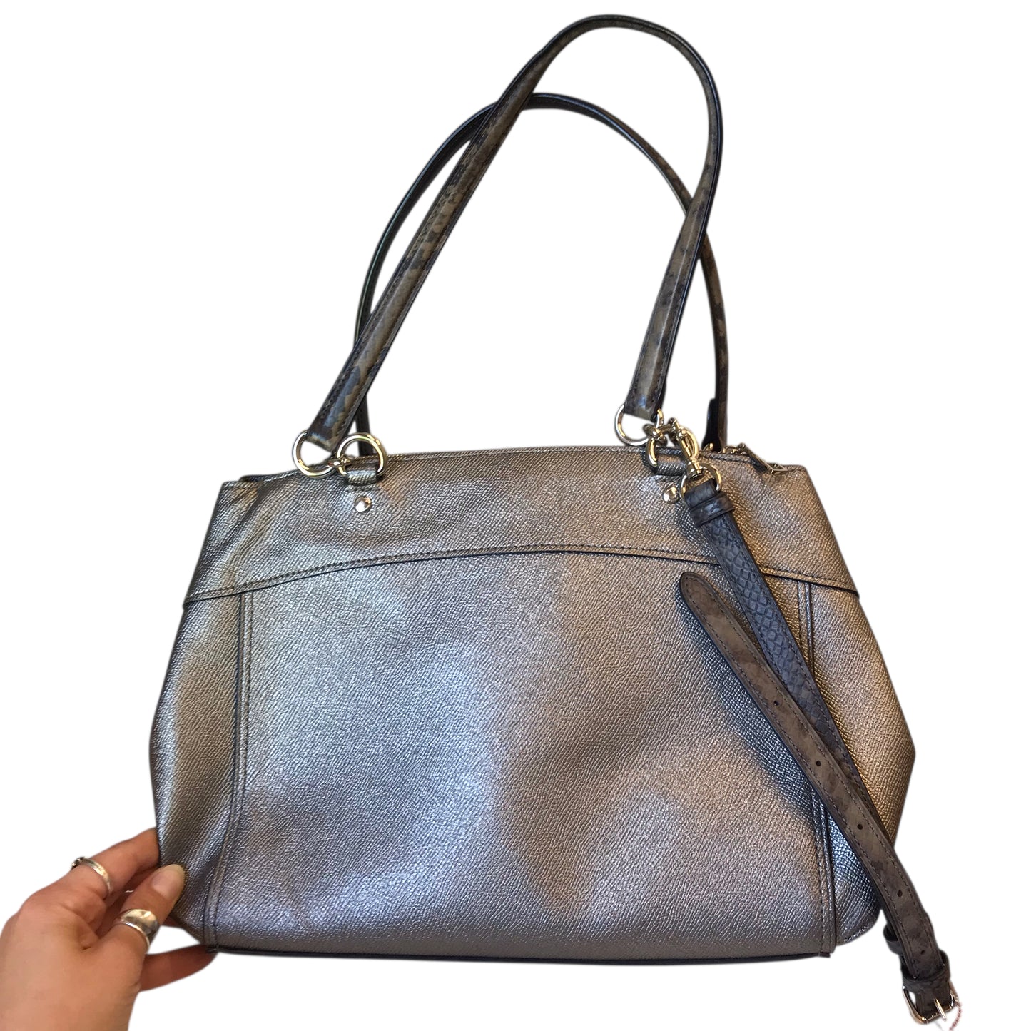 Handbag Designer By Coach In Silver, Size:Large