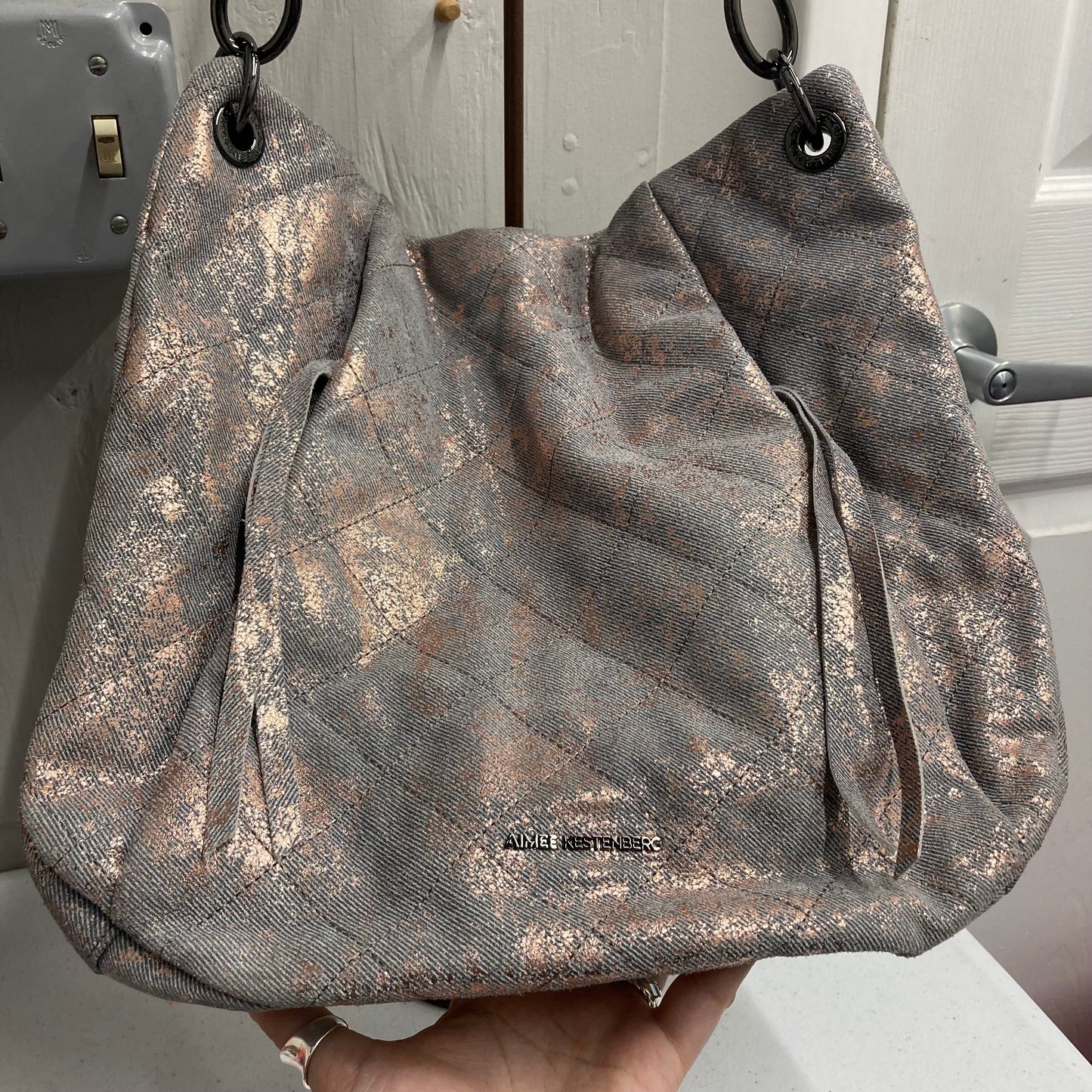 Crossbody By Aimee Kestenberg In Grey & Gold, Size:Large
