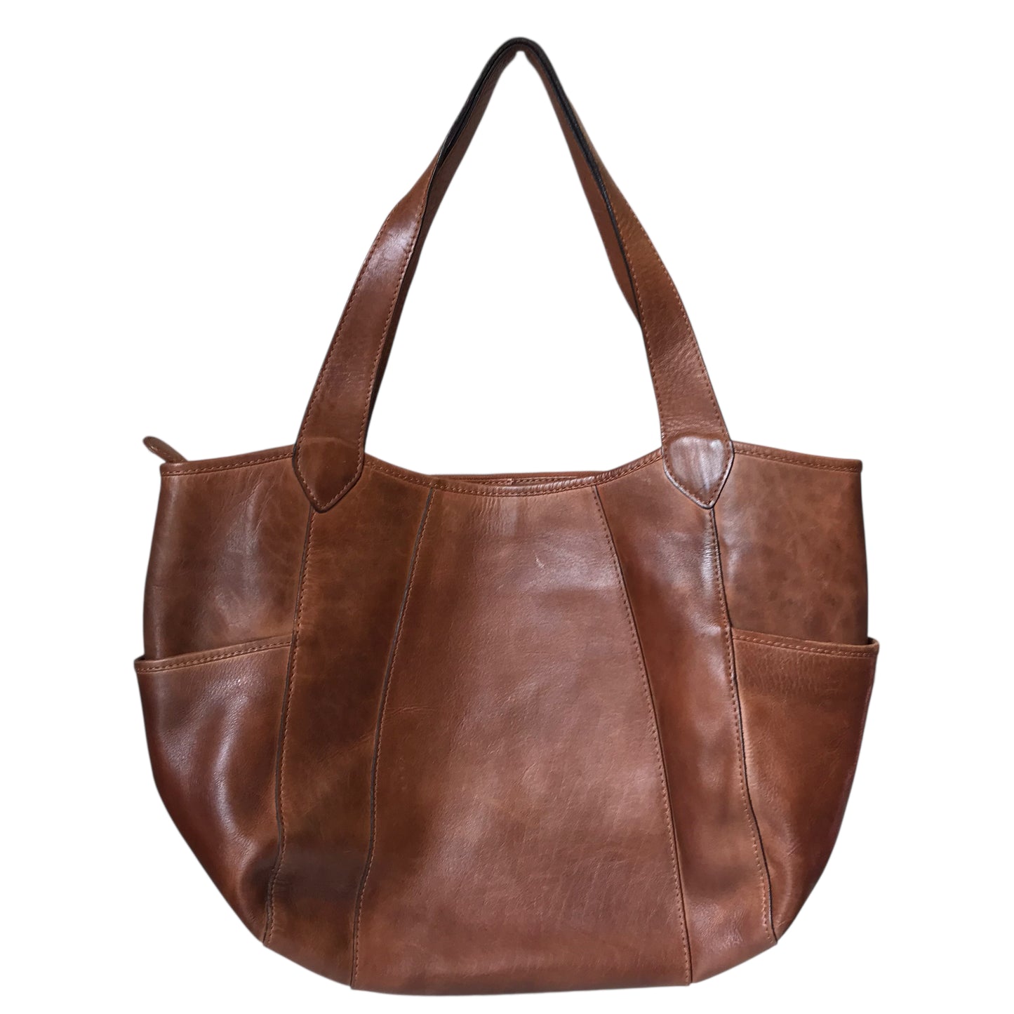 Tote Leather In Brown, Size:Large