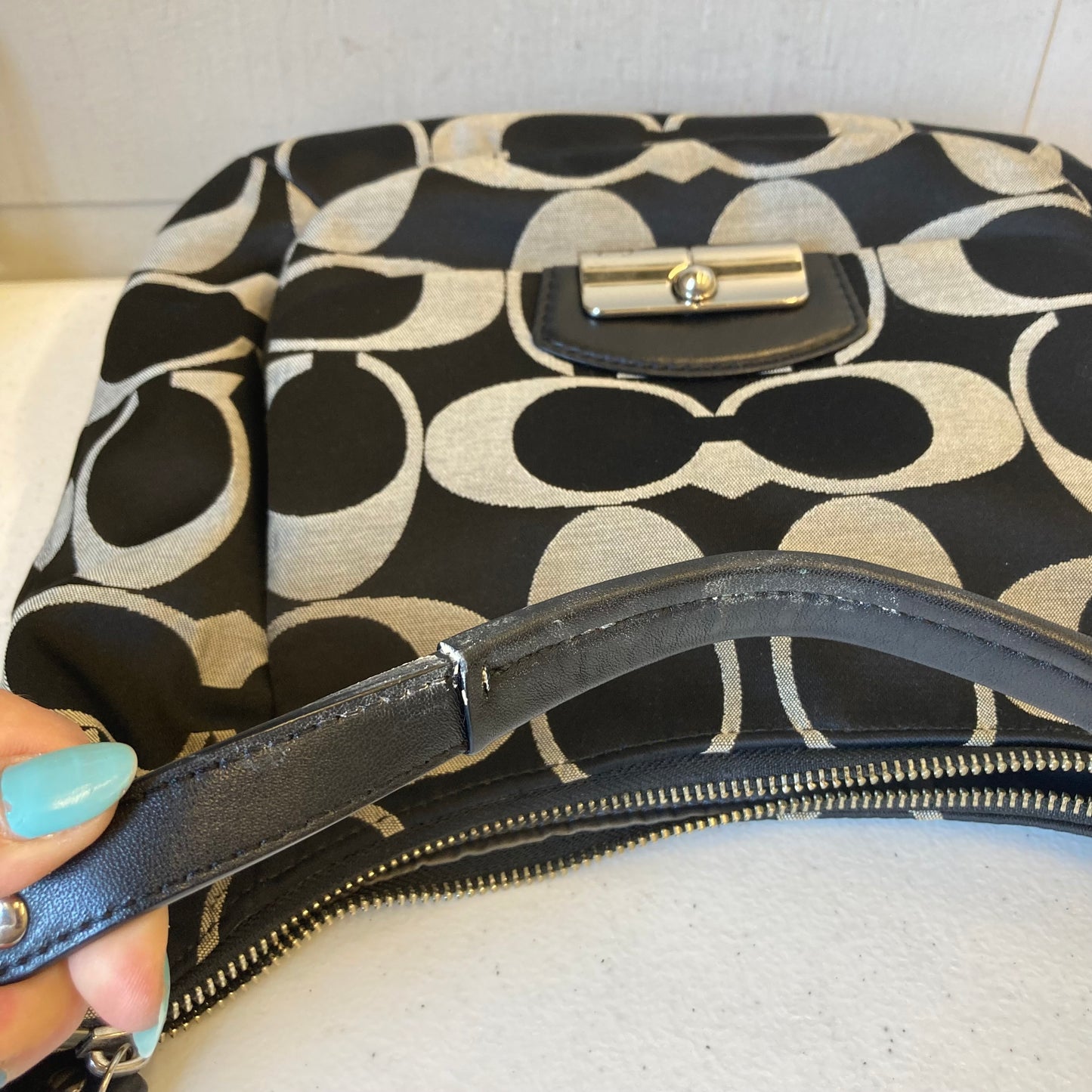 Handbag Designer By Coach In Black & Silver, Size:Medium