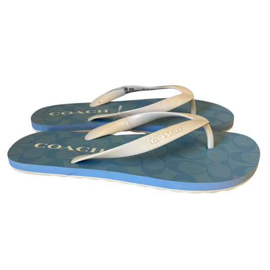 Sandals Designer By Coach In Blue & White, Size:9