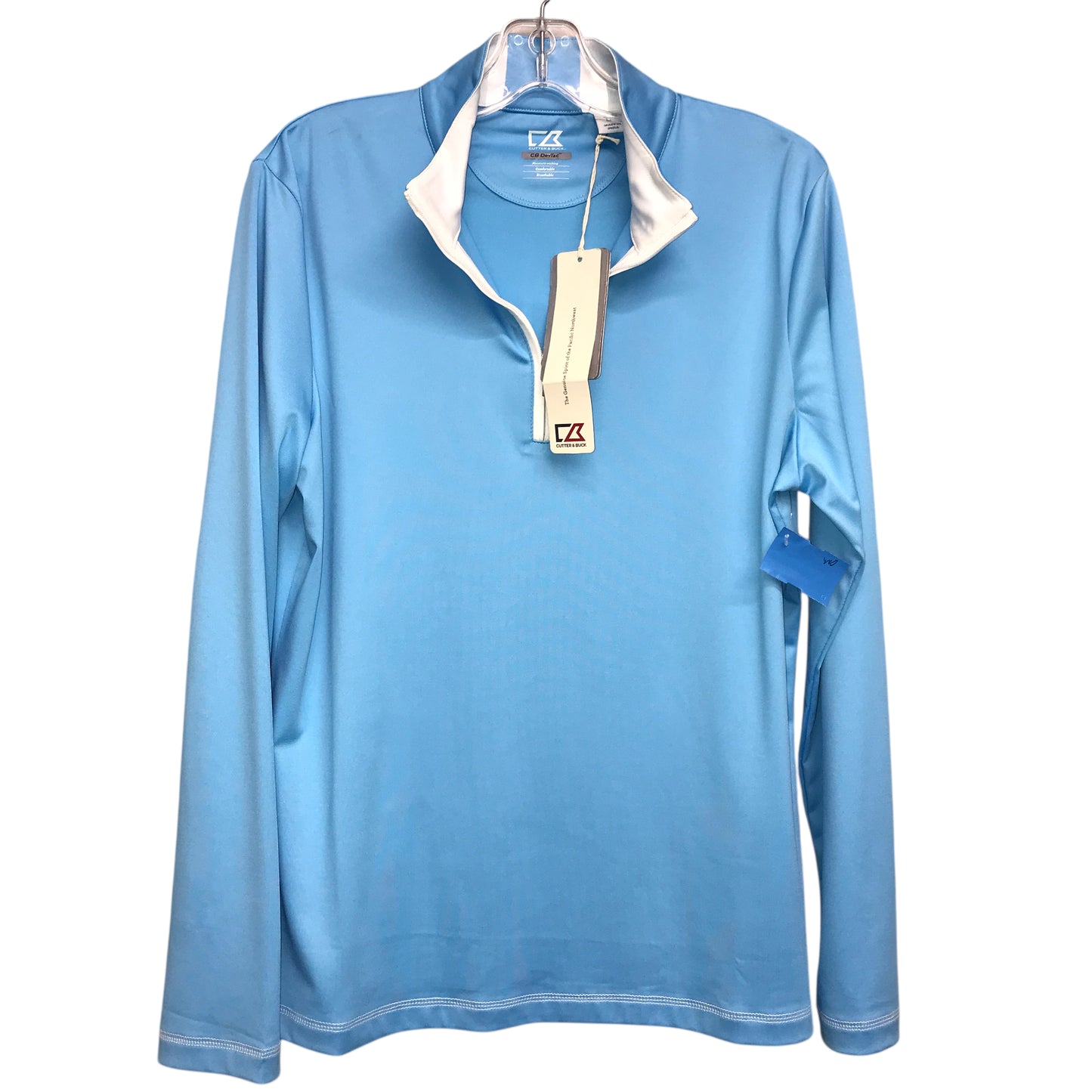 Athletic Top Ls Collar By Cutter And Buck In Blue & White, Size:L