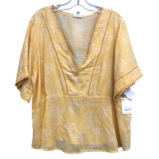 Top Ss By Ana In White & Yellow, Size:1X