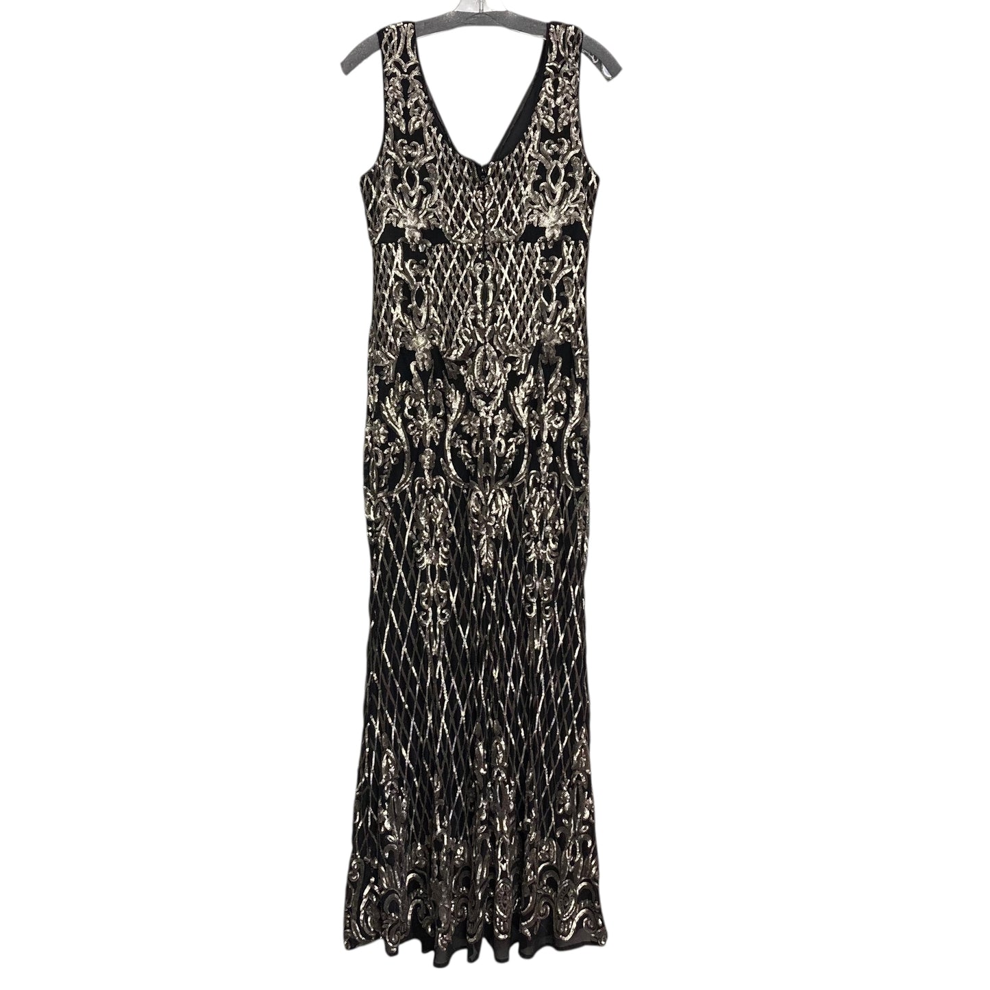 Dress Party Long By R And M Richards In Black & Silver, Size:L
