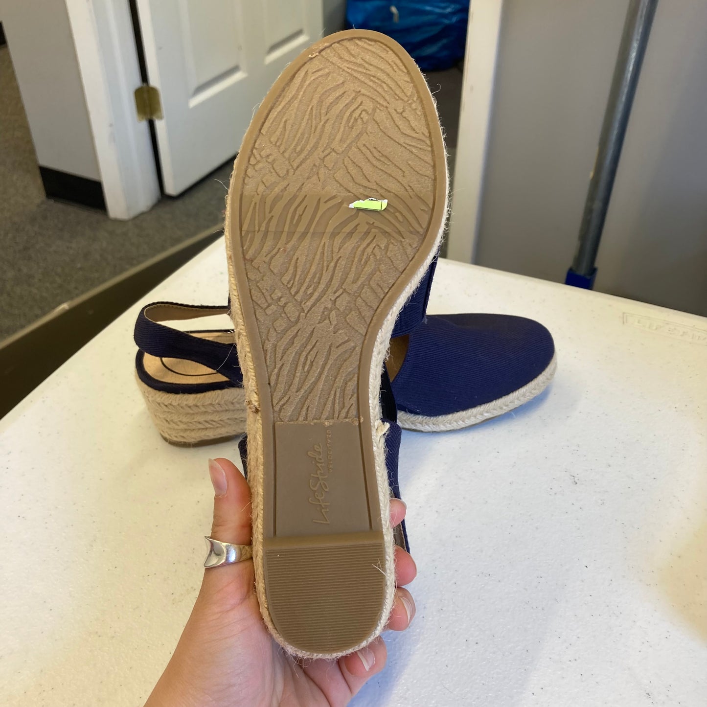 Sandals Heels Wedge By Life Stride In Navy, Size:8