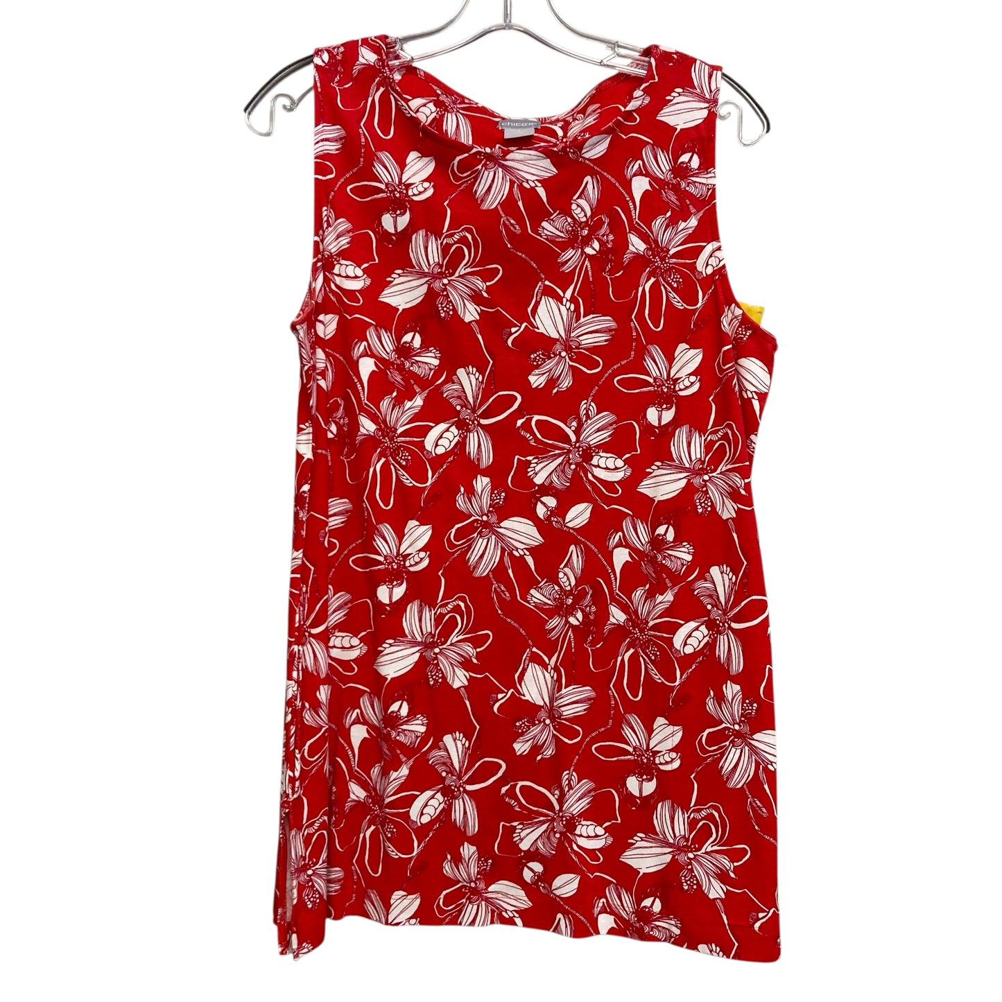 Top Sleeveless By Chicos In Red & White, Size:L