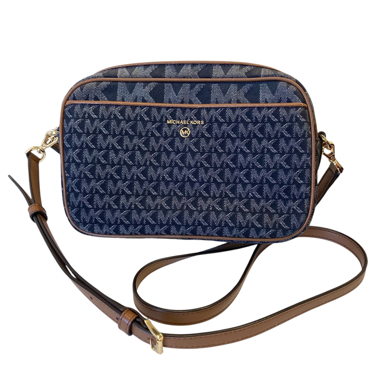 Crossbody Designer By Michael Kors In Blue & Brown, Size:Small