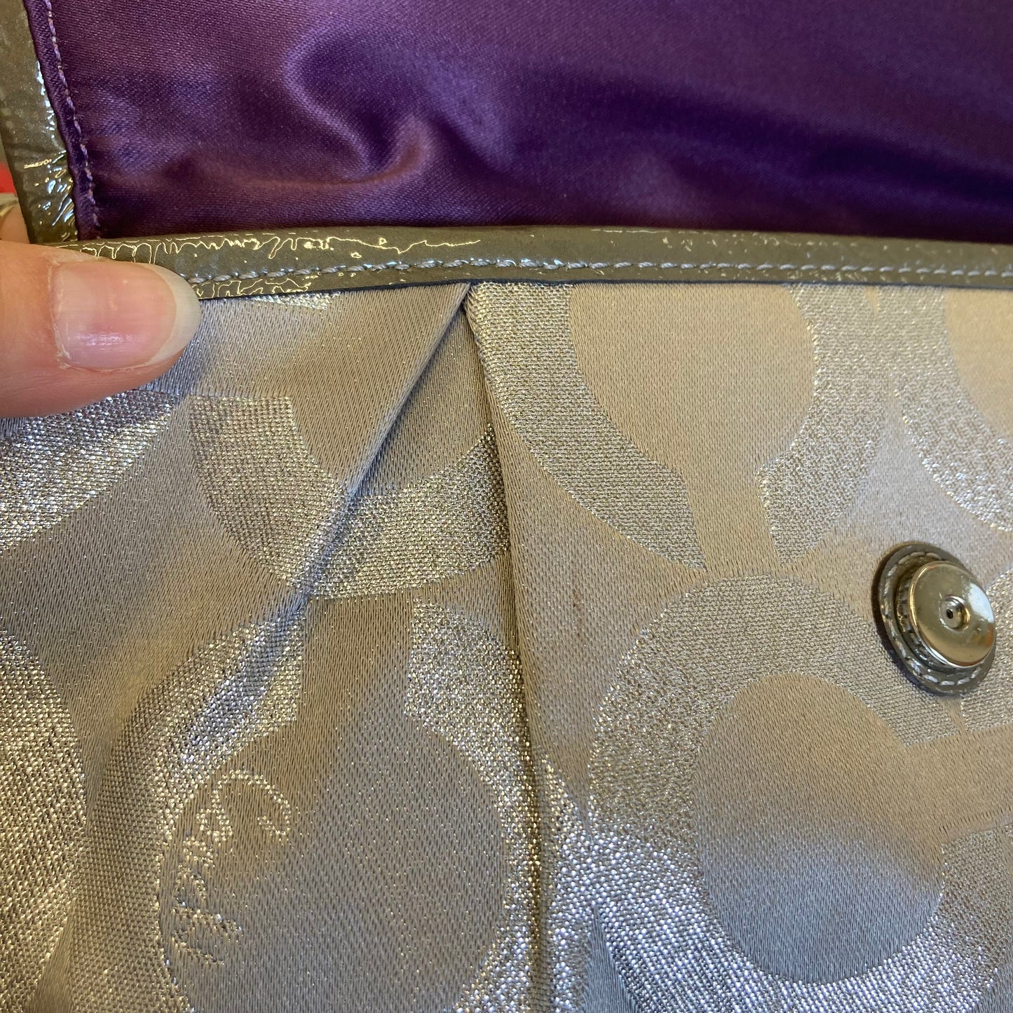Handbag Designer By Coach In Silver, Size:Small