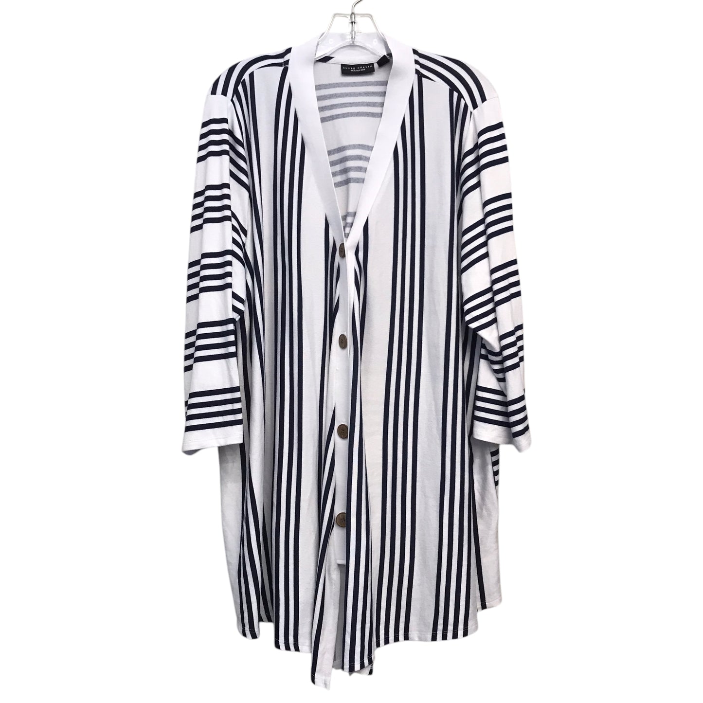 Cardigan By Susan Graver In Striped Pattern, Size:3X