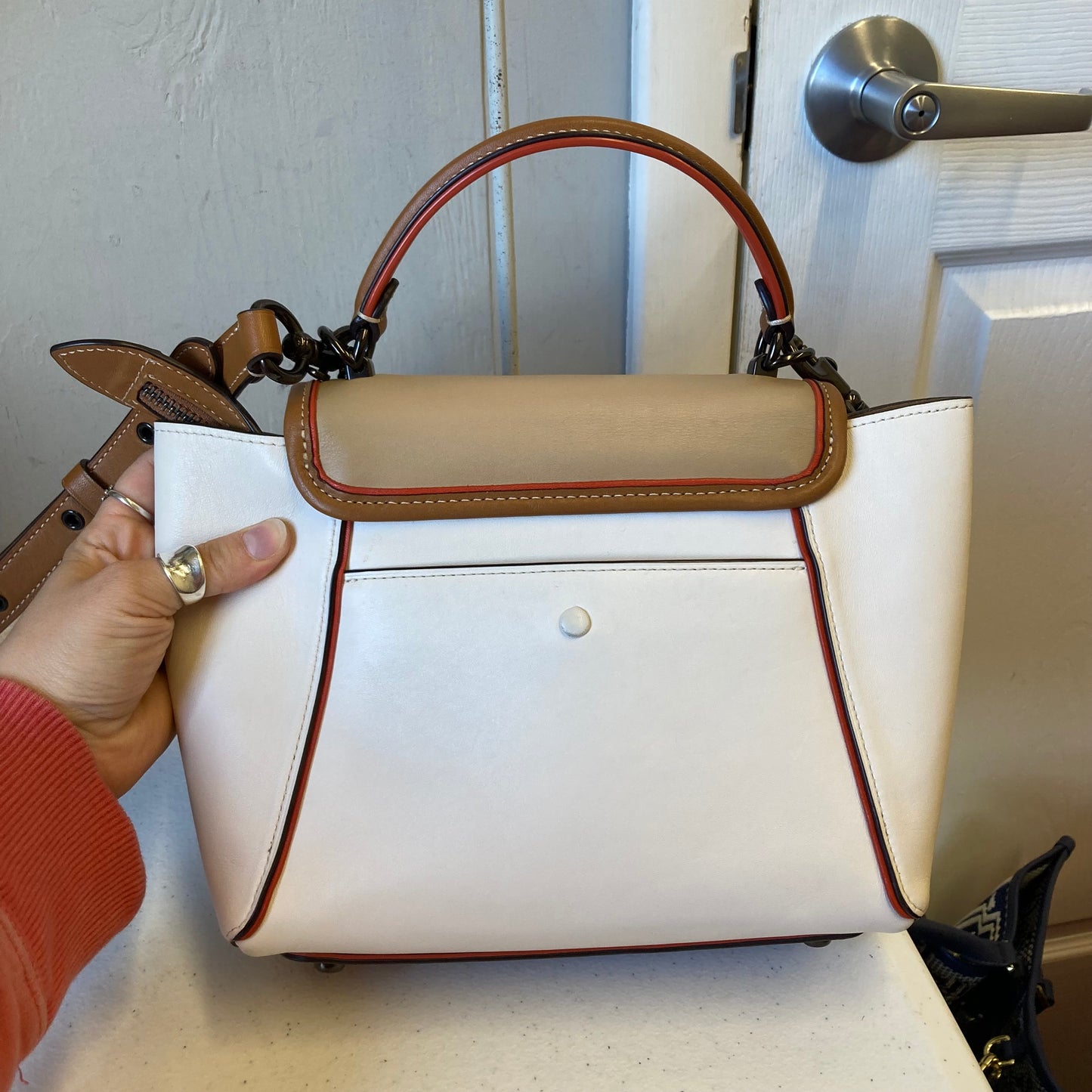 Crossbody Designer By Coach In Cream, Size:Medium