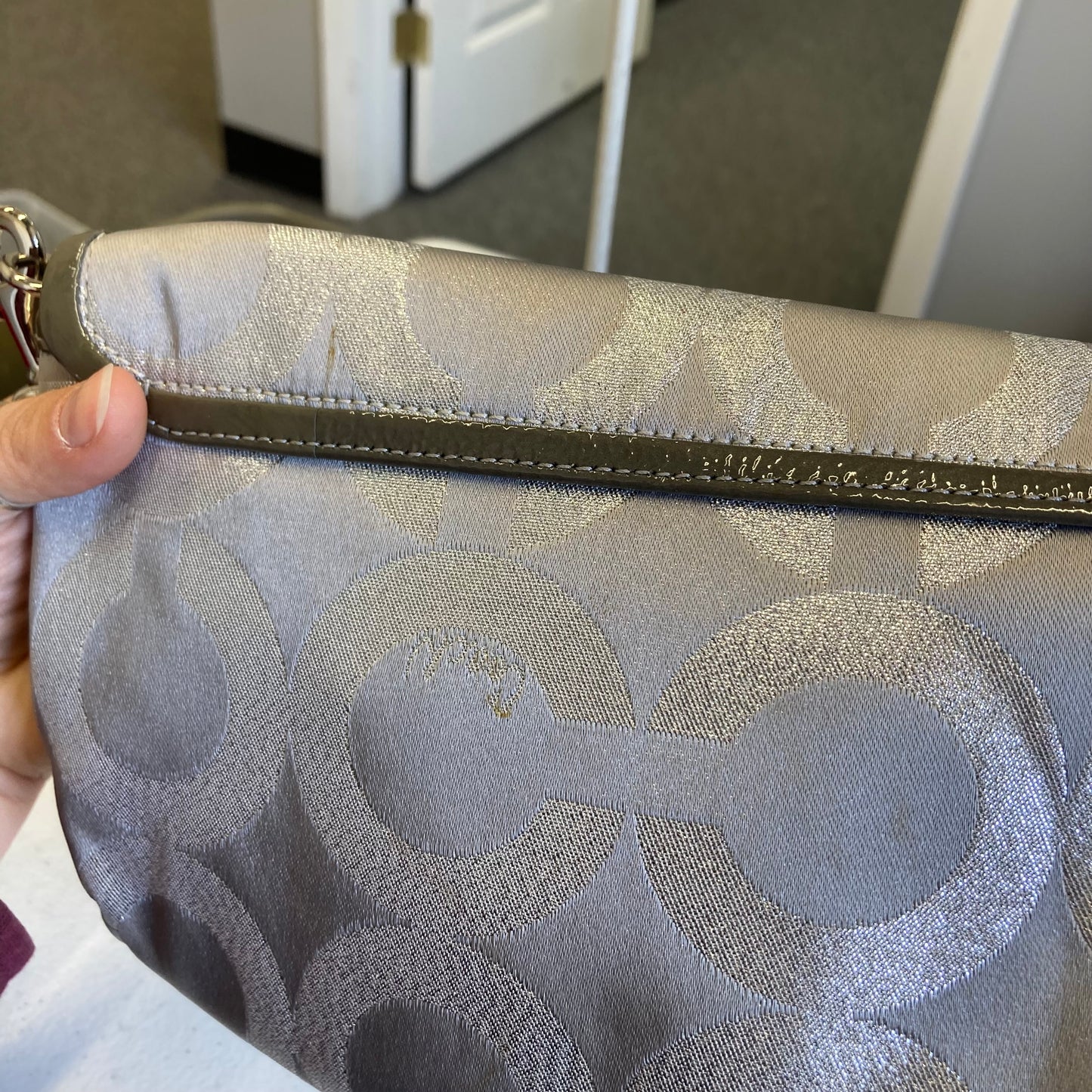 Handbag Designer By Coach In Silver, Size:Small