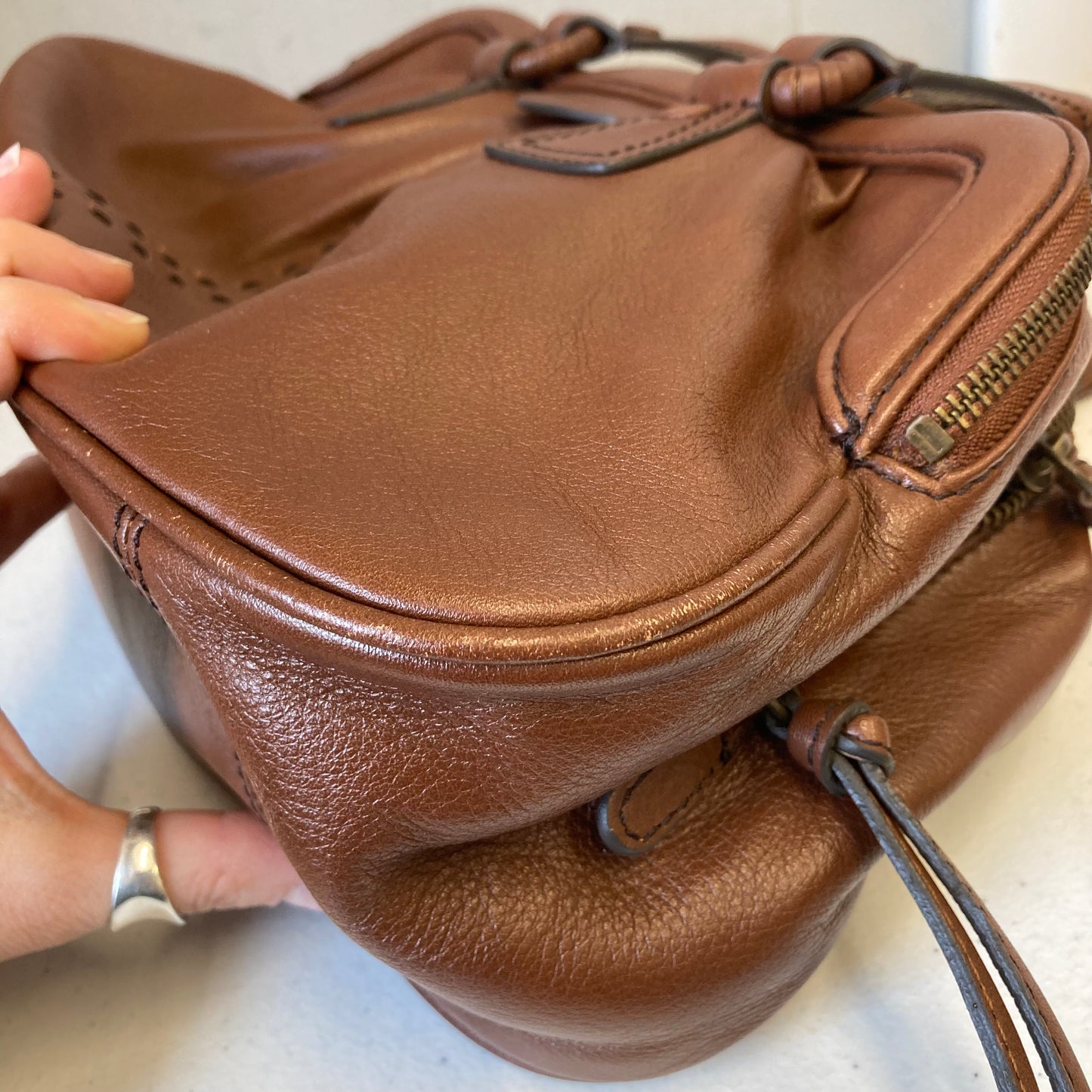 Handbag Leather By Cole-Haan In Brown, Size:Medium