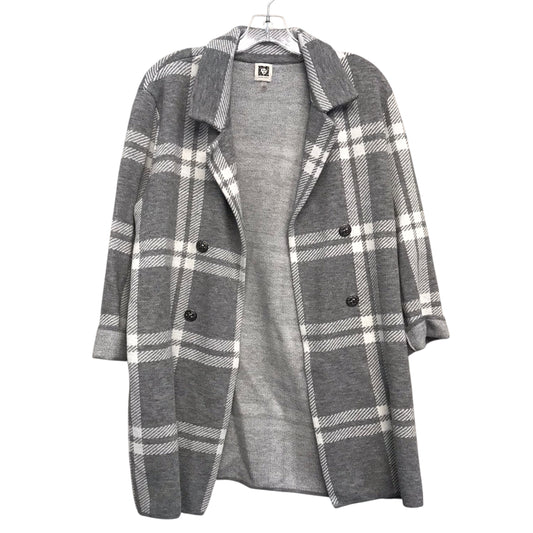 Sweater Cardigan By Anne Klein In Plaid Pattern, Size:L