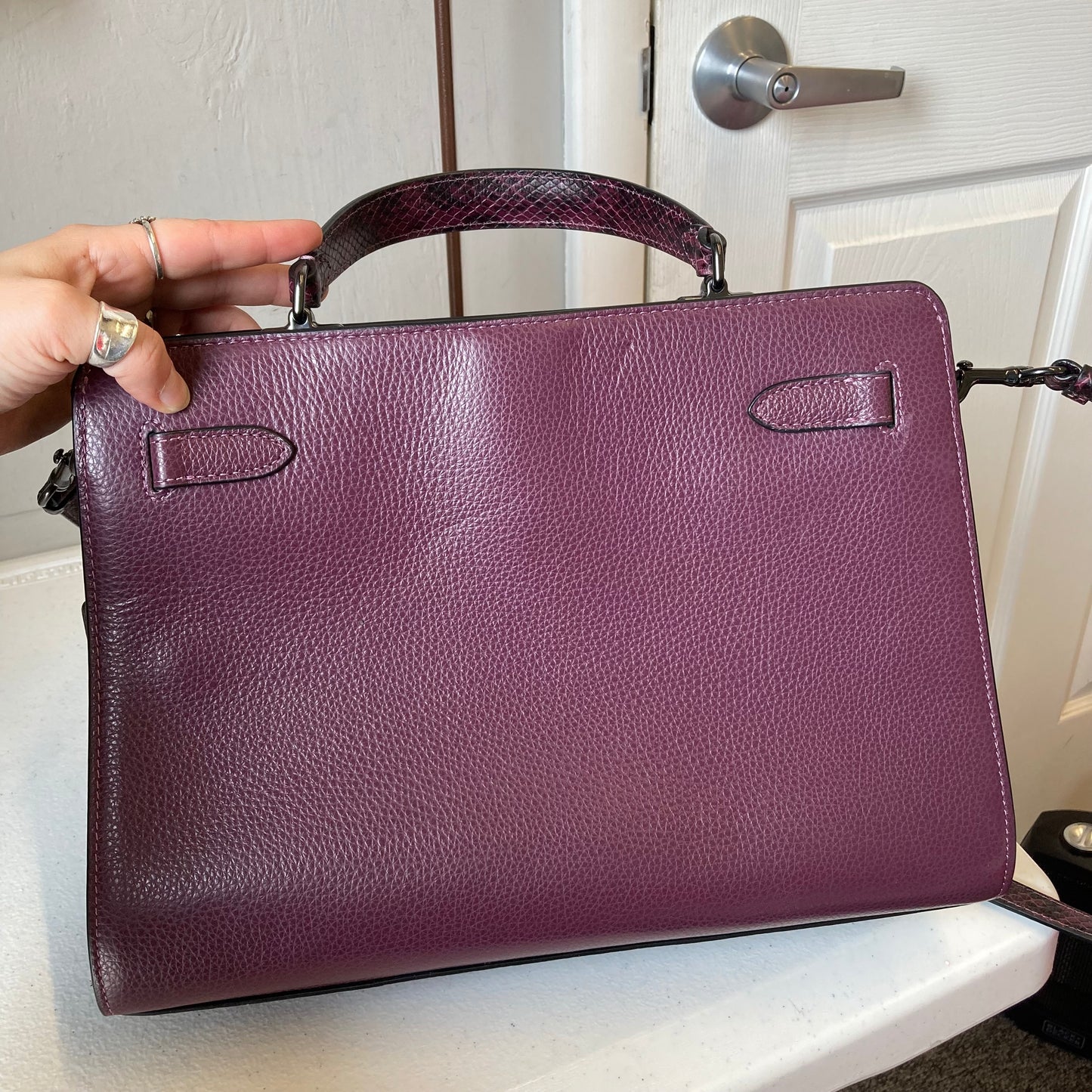 Handbag Designer By Coach In Purple, Size:Medium