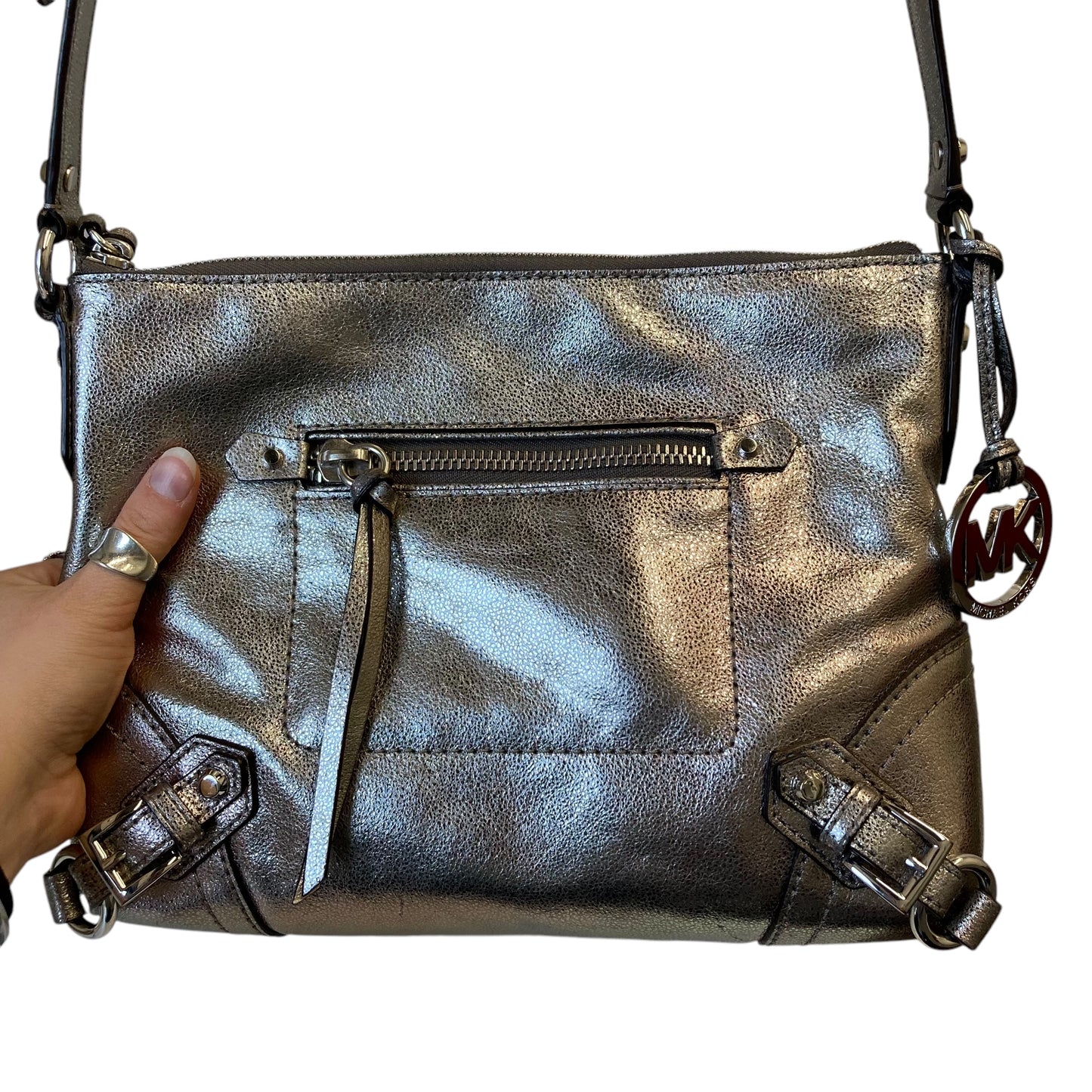 Handbag Designer By Michael Kors In Silver, Size:Medium