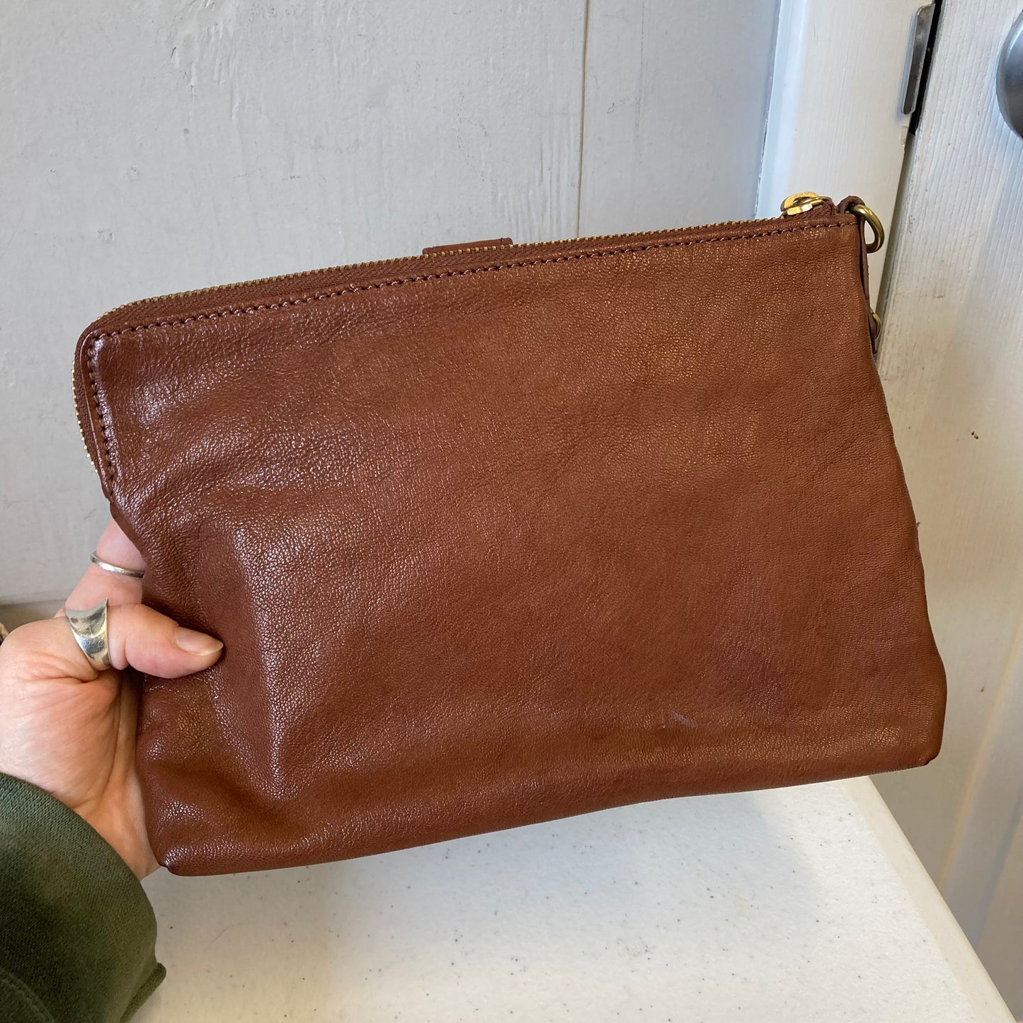 Wristlet Leather By Fossil In Brown, Size:Large