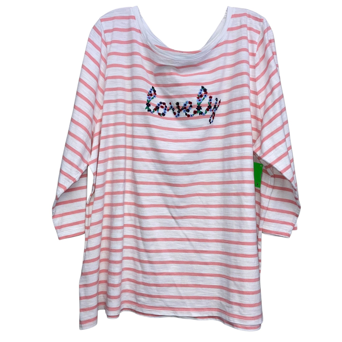 Top 3/4 Sleeve By Talbots In Pink & White, Size:3X