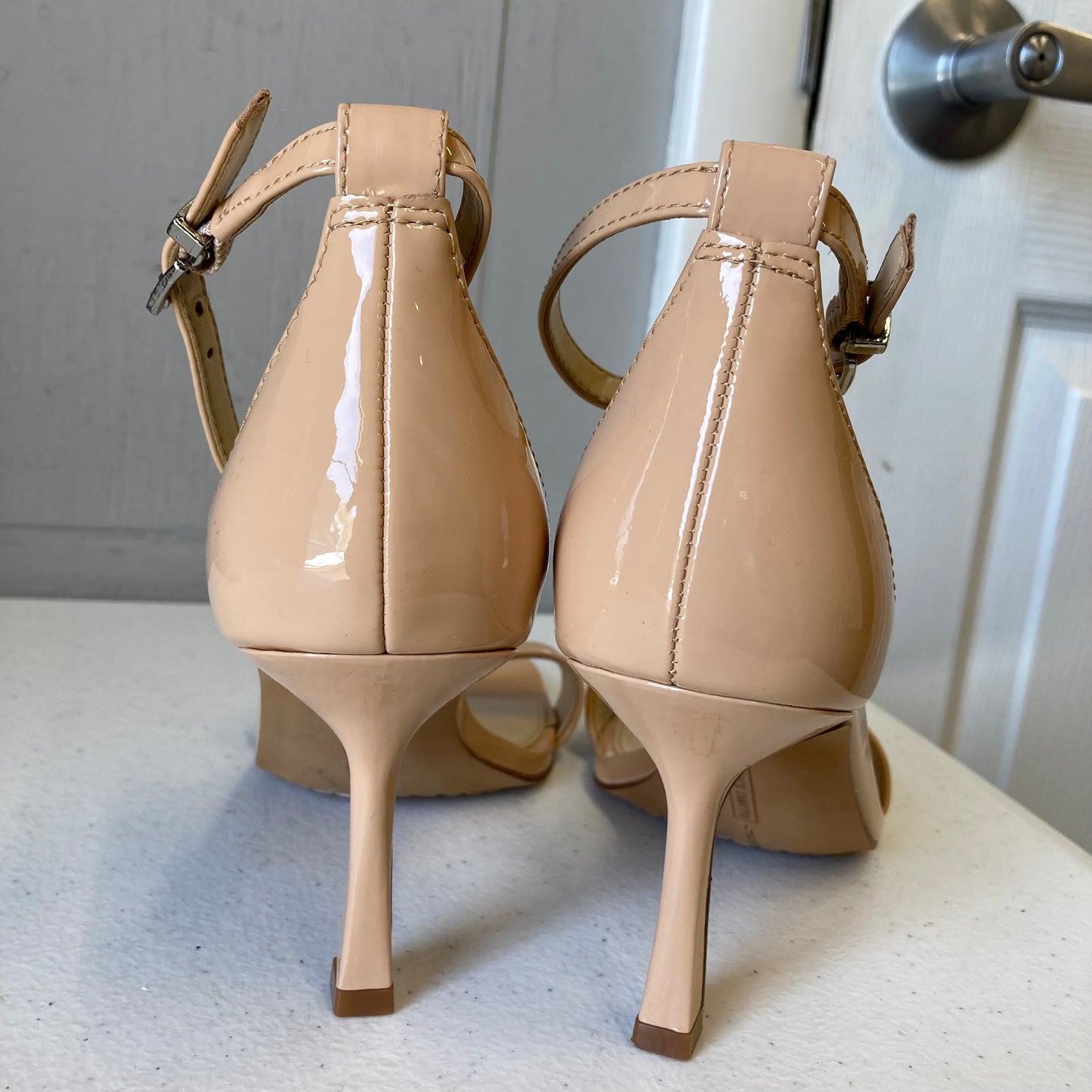 Sandals Heels Stiletto By Vince Camuto In Beige, Size:5