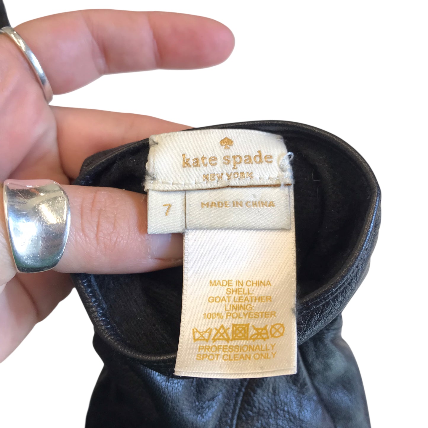 Leather Gloves Designer By Kate Spade In Black