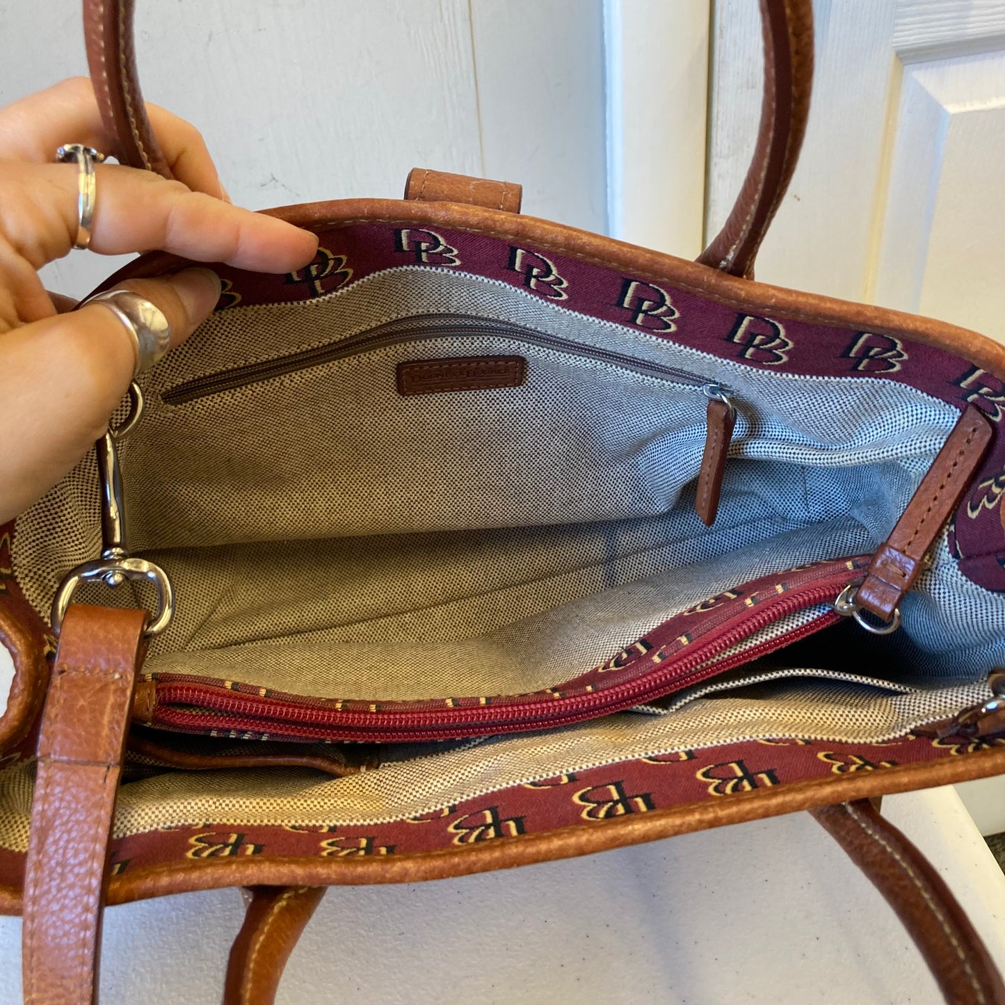 Handbag Designer By Dooney And Bourke In Maroon, Size:Medium