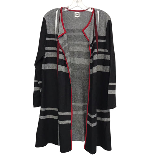 Sweater Cardigan By Anne Klein In Black & Grey, Size:L