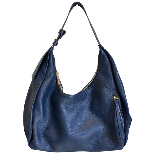 Handbag Leather By Tote le Monde In Blue, Size:Large