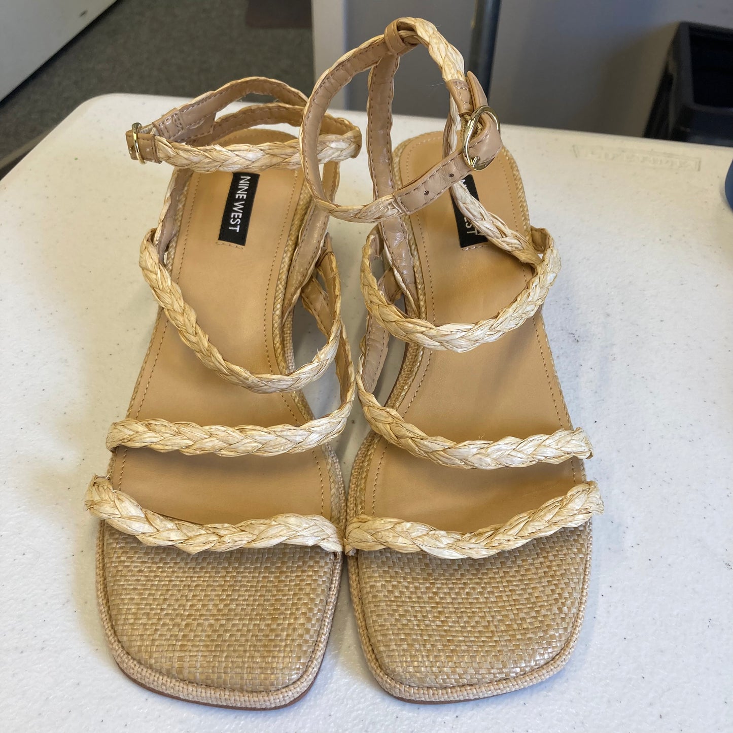 Sandals Heels Block By Nine West In Tan, Size:9